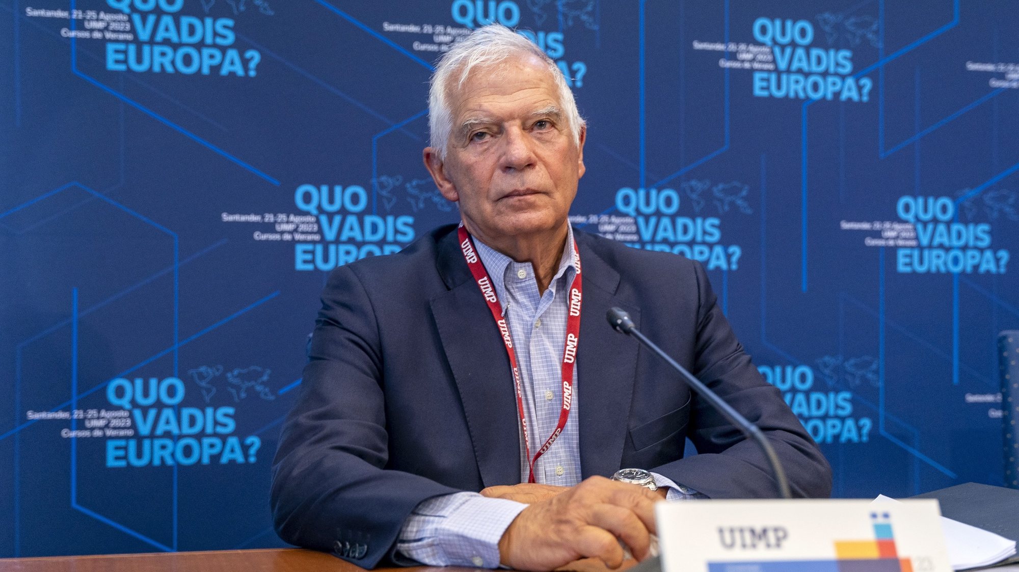 epa10811469 High Representative of the European Union for Foreign Affairs and Security Policy Josep Borrell inaugurates the Conference &#039;Quo vadis Europa?&#039; at UIMP University in Santander, Spain, 21 August 2023.  EPA/Roman G. Aguilera
