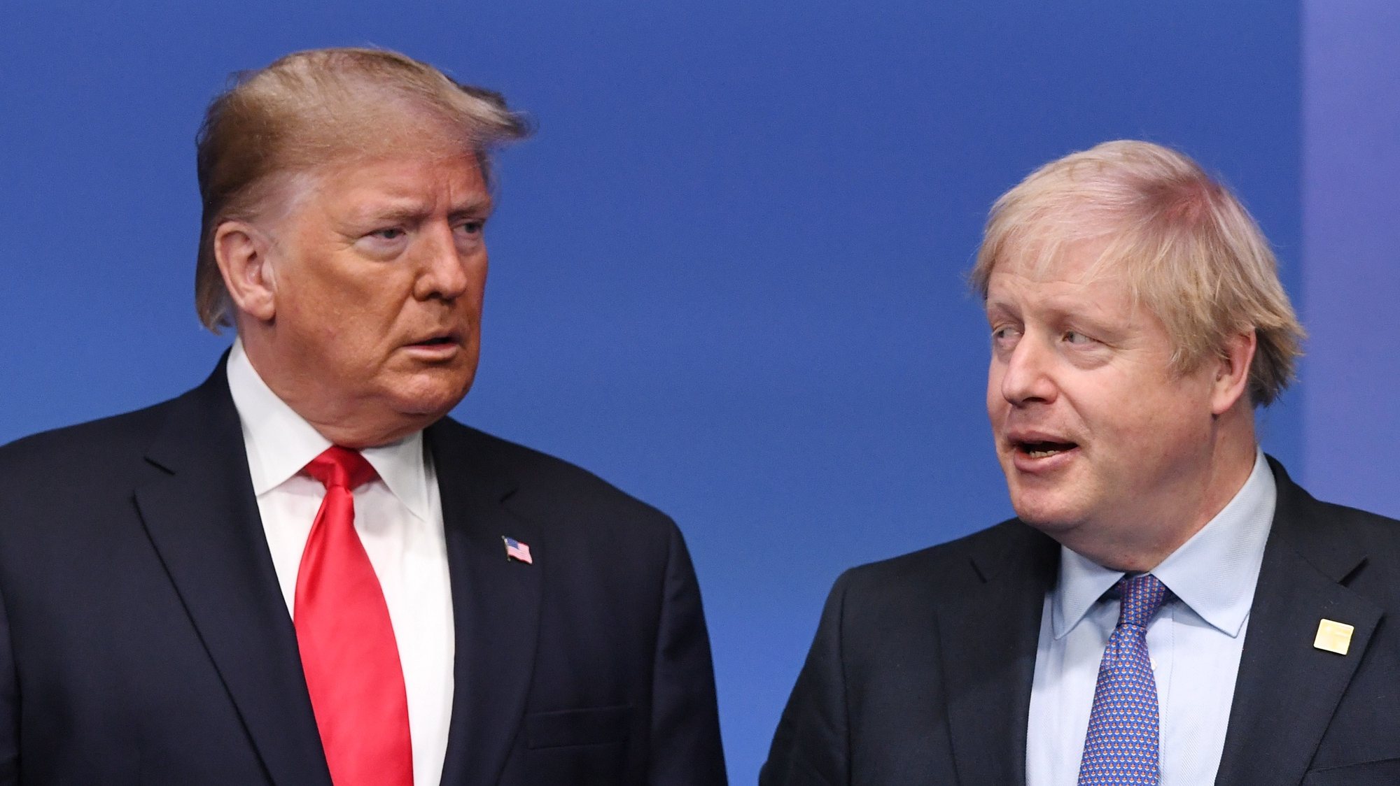 epa08043430 British Prime Minister Boris Johnson (R) with US President Donald J. Trump (L) during the NATO Summit in London, Britain, 04 December 2019. NATO countries&#039; heads of states and governments gather in London for a two-day meeting.  EPA/FACUNDO ARRIZABALAGA