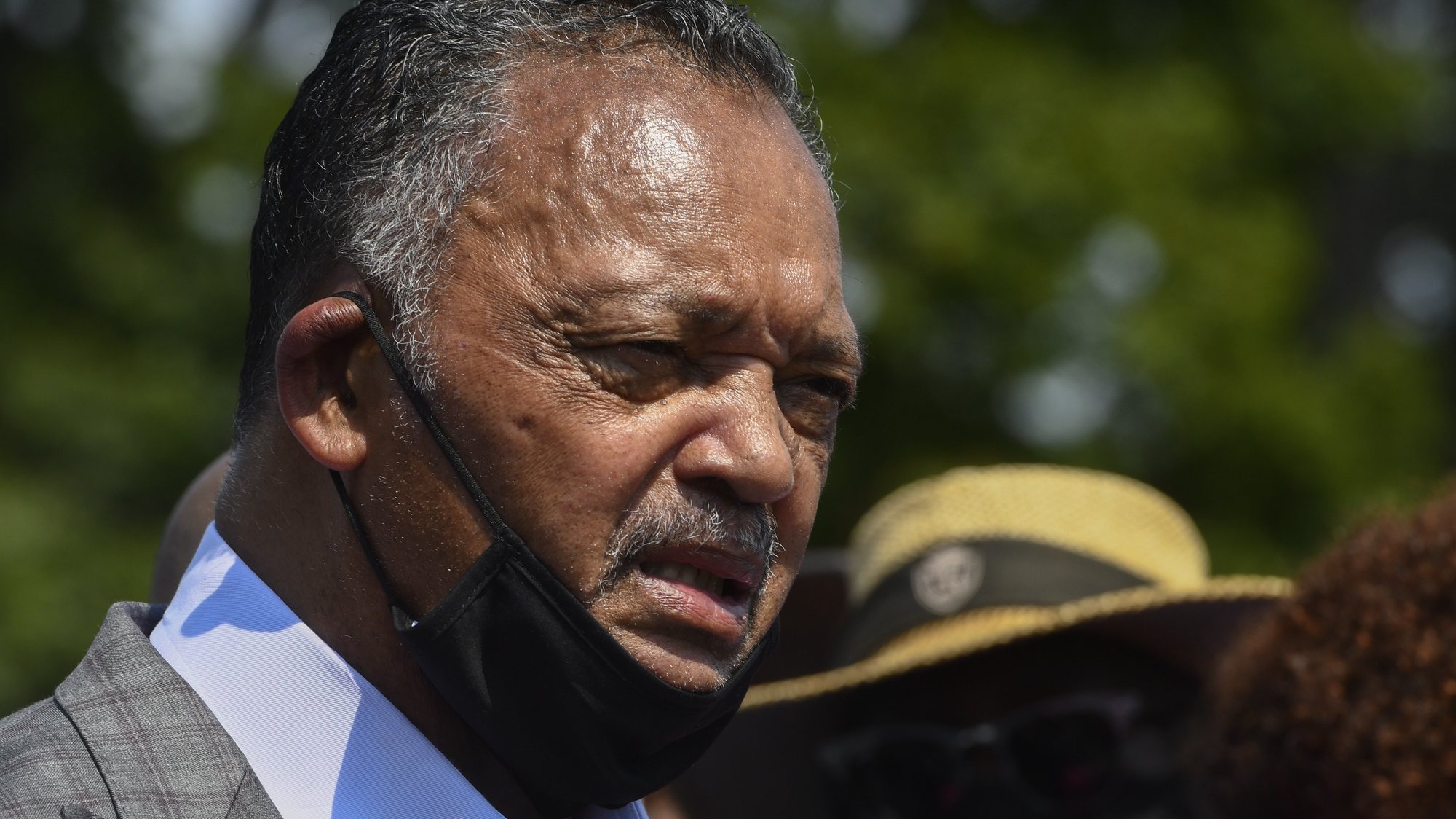 epa09424227 (FILE) - The Rev. Jesse Jackson speaks during a press conference in the wake of the shooting of Jacob Blake by police officers, in Kenosha, Wisconsin, USA, 27 August 2020 (reissued 22 August 2021). According to a statement issued by the Rainbow PUSH Coalition on 21 August 2021, Jesse Jackson Sr. and his wife Jaqueline tested positive for COVID-19, and were subsequently hospitalized.  EPA/MATT MARTON