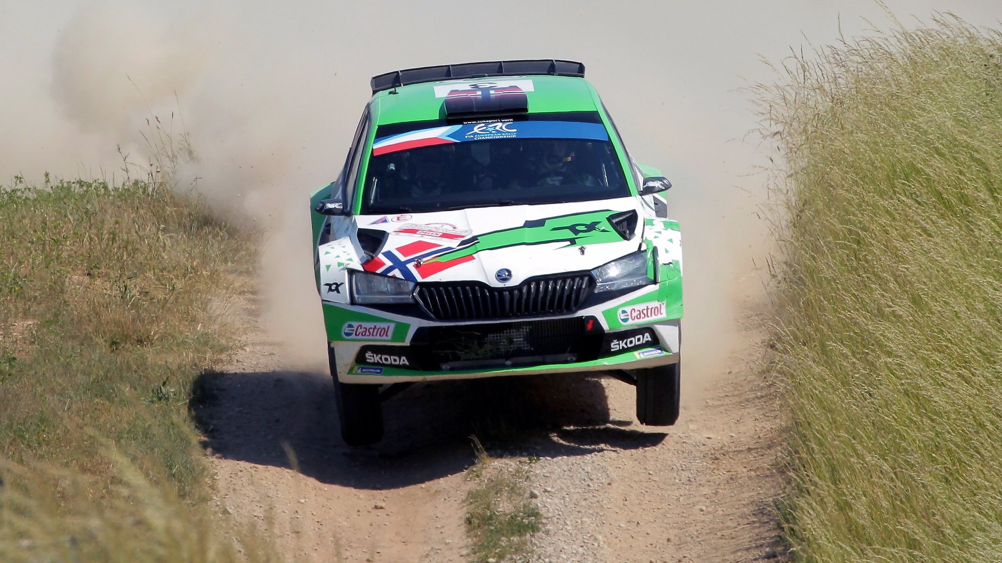epa09285764 Andreas Mikkelsen of Norway drives his Skoda Fabia Rally2 Evo during day 2 of the Rally Poland 2021, in Dziegiele, northern Poland, 19 June 2021.  EPA/TOMASZ WASZCZUK POLAND OUT