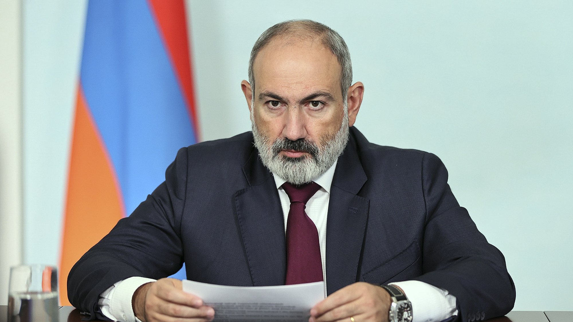 epa10880696 A handout picture made available by the Armenian Government&#039;s press service shows Armenian Prime Minister Nikol Pashinyan delivering his address to the nation in Yerevan, Armenia, 24 September 2023. &#039;Events in Nagorno-Karabakh have shown the ineffectiveness of the structures in which Armenia participates, and require a review of the entire security system&#039; - Pashinyan said on 24 September - adding that the Armenians of Karabakh are still &#039;under the threat of ethnic cleansing&#039;.  EPA/ARMENIAN GOVERMENT PRESS SERVICE/HANDOUT HANDOUT HANDOUT EDITORIAL USE ONLY/NO SALES HANDOUT EDITORIAL USE ONLY/NO SALES