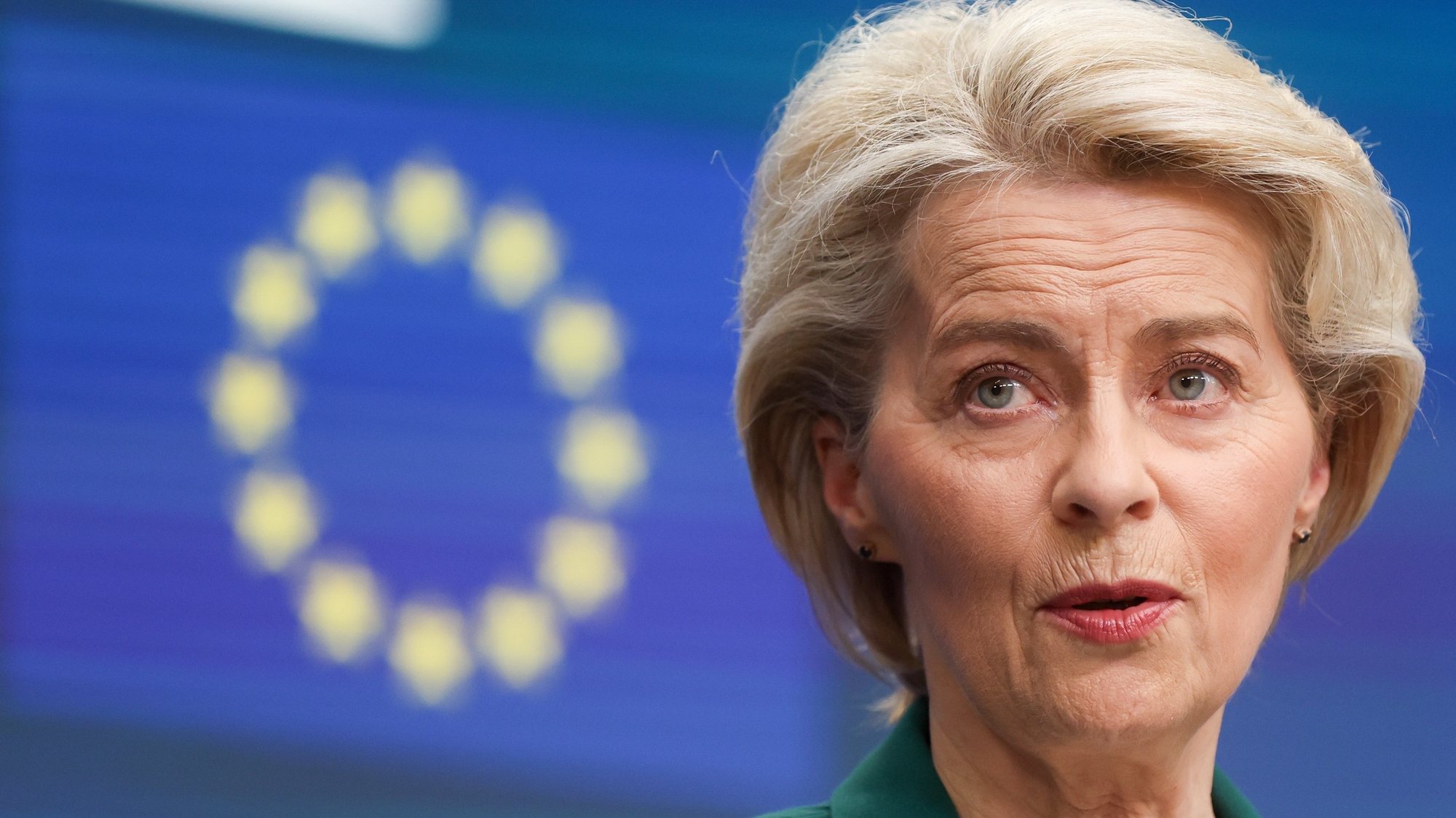 epa11236442 European Commission President Ursula von der Leyen holds a press conference at the end of the second day of a European Council meeting in Brussels, Belgium, 22 March 2024.  EPA/OLIVIER HOSLET