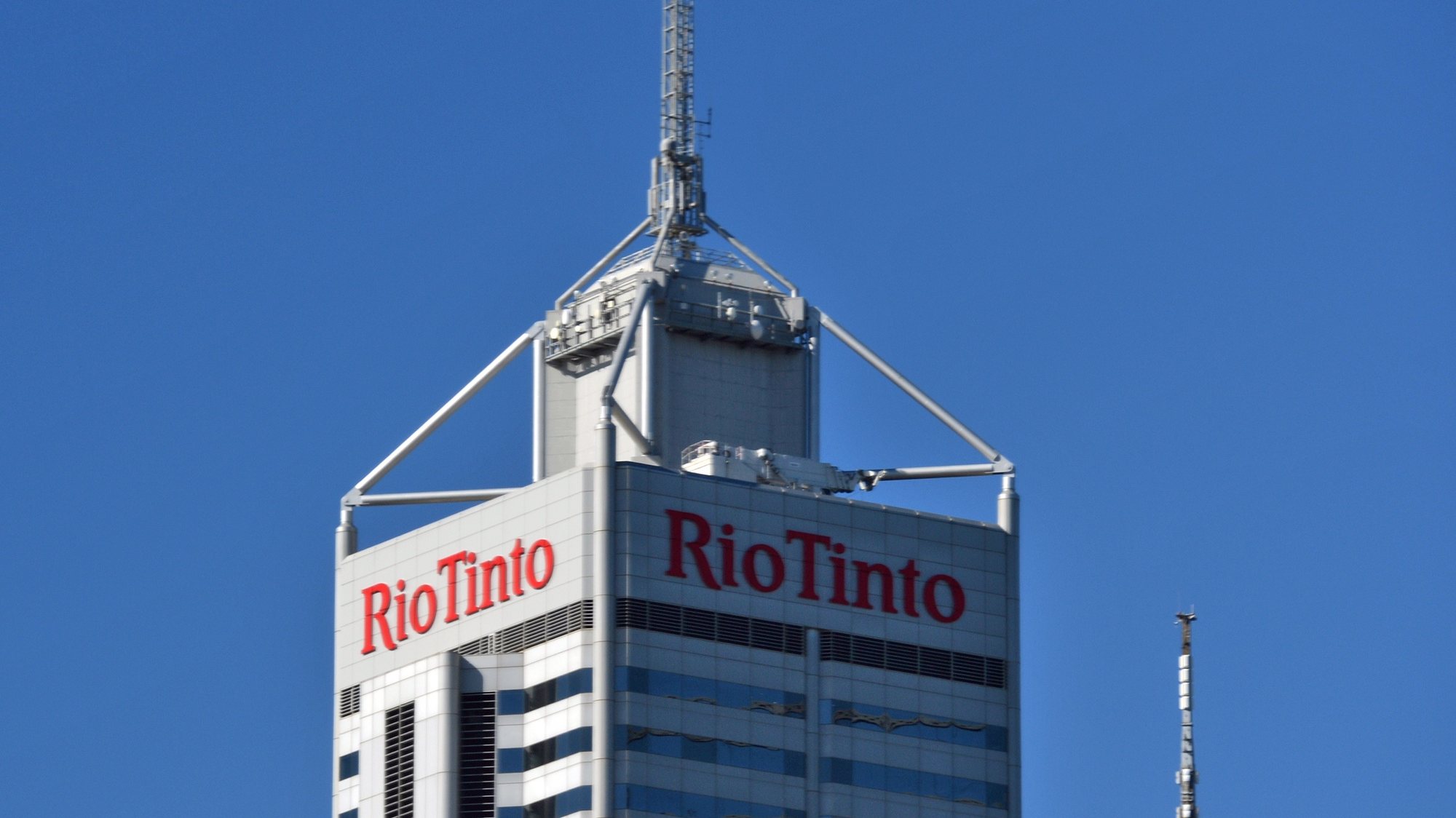 epa09017664 (FILE) - The logo of miner Rio Tinto is seen on an office tower in Perth, Australia, 23 May 2016 (reissued 17 February 2021). Mining conglomerate Rio Tinto is to release its full year 2020 results announcement on 17 February 2021.  EPA/MICK TSIKAS AUSTRALIA AND NEW ZEALAND OUT