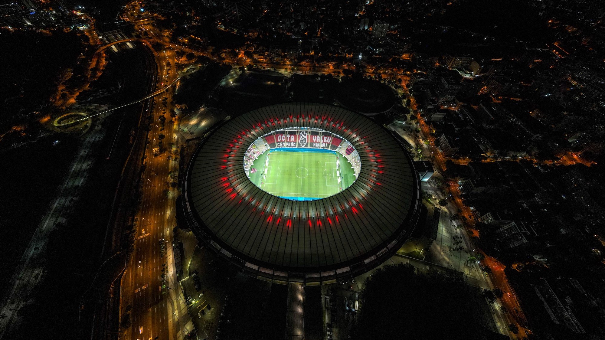 epa09047741 A picture taken with a drone shows the Maracana Stadium prior to the match between Flamengo and Nova Iguacu, during the opening of the Carioca championship in Rio de Janeiro, Brazil, 02 March 2021.  EPA/Antonio Lacerda