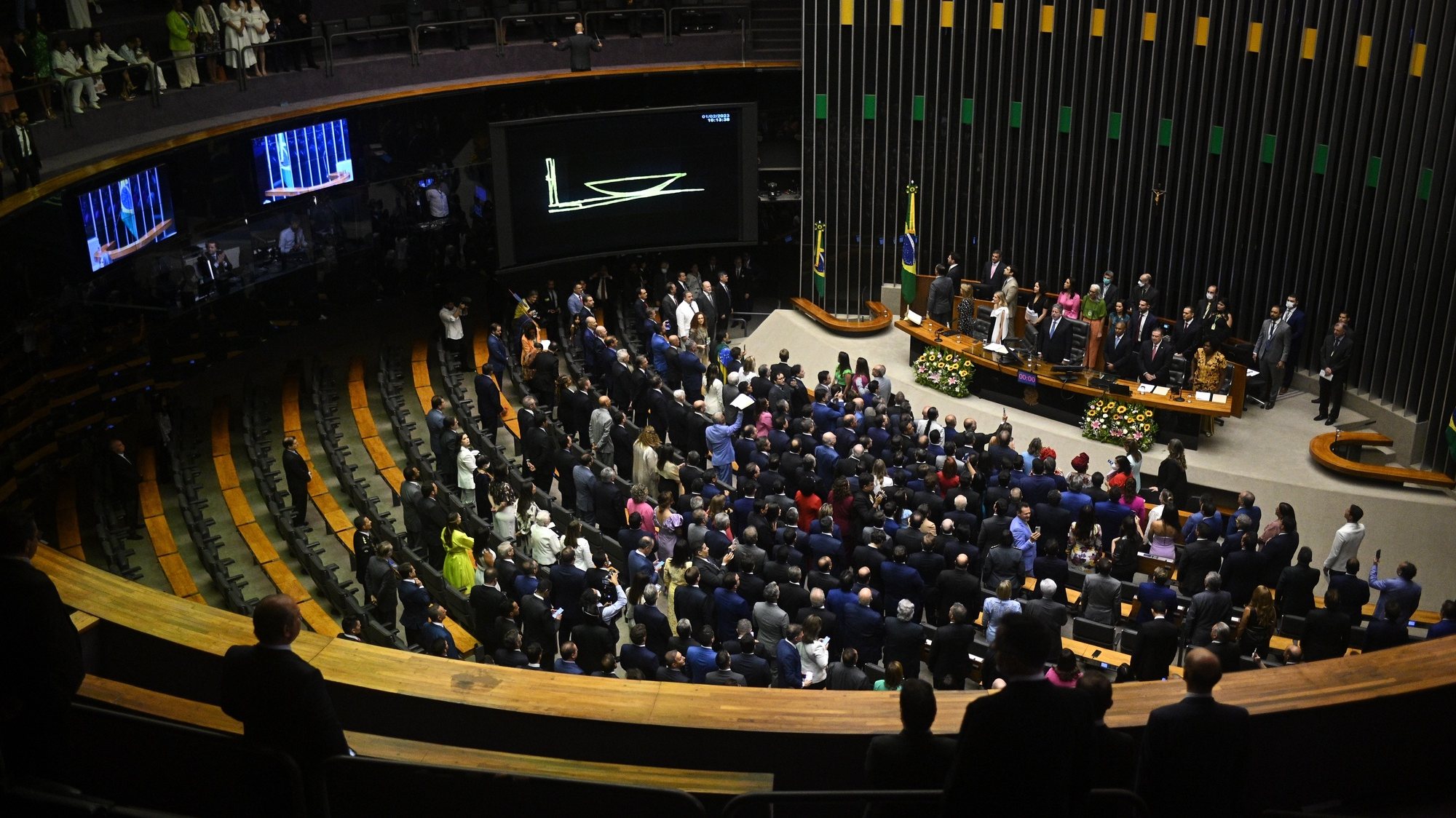 epa10442848 A session in the Chamber of Deputies where the heads of the respective chambers will be elected, at the National Congress, in Brasilia, Brazil, 01 February 2023. The Brazilian Parliament inaugurates on 01 February a new legislature, the first of the Government of Luiz Inacio Lula da Silva, and elects new authorities with a conservative composition that could hinder the plans of the progressive leader.  EPA/Andre Borges