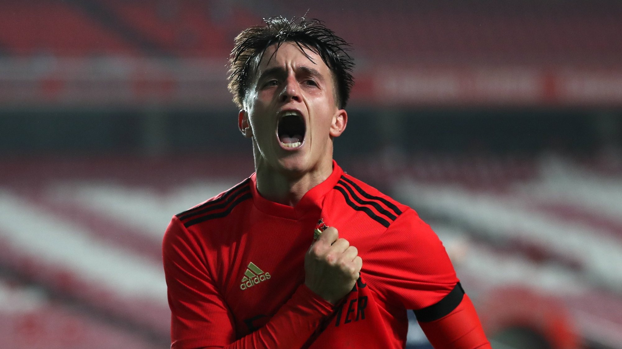 Benfica player Franco Cervi celebrates after scooring a goal against Belenenses SAD during their quarter-finals of the Portuguese Cup soccer match held at Luz Stadium in Lisbon, Portugal, 28 January 2021. MANUEL DE ALMEIDA/LUSA