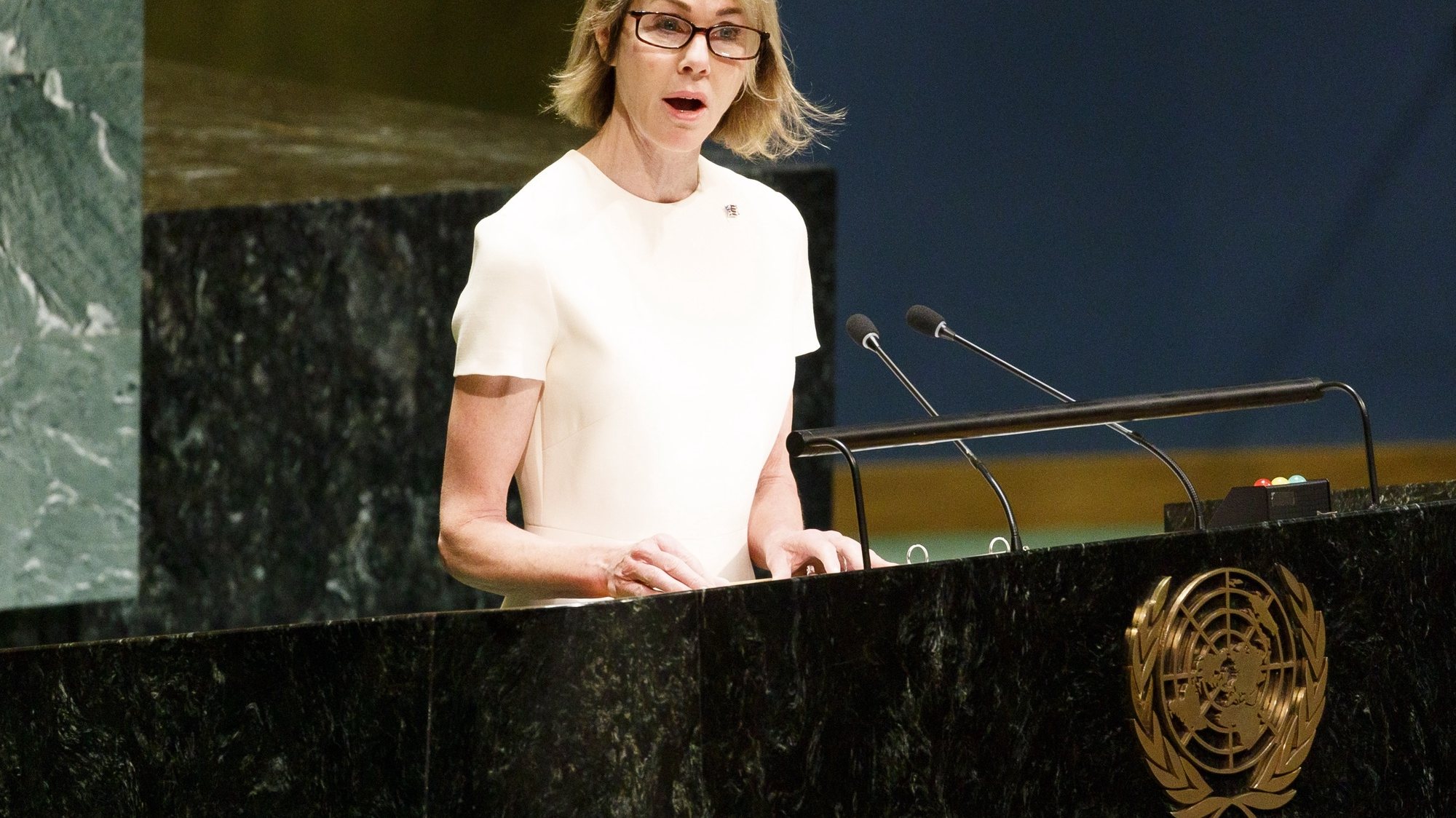 epa08931467 (FILE) - The United States&#039; Permanent Ambassador to the United Nations Kelly Craft speaks during a debate by the United Nations&#039; General Assembly before a vote on a resolution denouncing the United States&#039; embargo of Cuba at United Nations Headquarters in New York, New York, USA, 07 November 2019 (reissued 11 January 2021). US Secretary of State Mike Pompeo on 08 January 2021 said United States&#039; ambassador to the United Nations, Kelly Craft would visit Taiwan from 13 to 15 January 2021.  EPA/JUSTIN LANE *** Local Caption *** 55608940