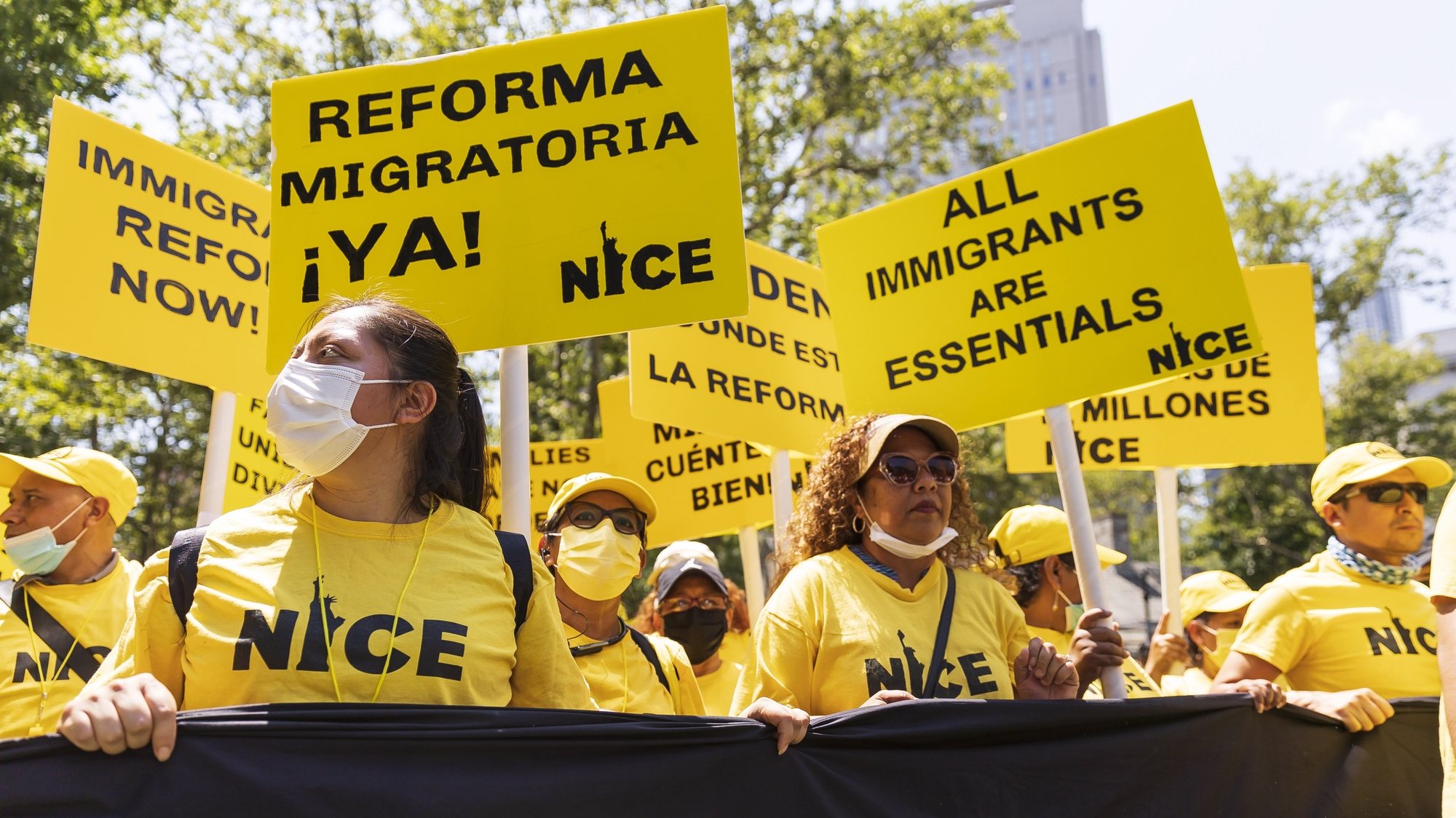 epa09360414 Demonstrators calling for protection of DACA, the Deferred Action for Childhood Arrivals program, and for immigration reform march through the Chinatown neighborhood of New York, New York, USA, 23 July 2021. The United States’ DACA program, which was intended to provide a path for legal citizenship for immigrants brought into the country as young children, was ruled to be illegal by a US federal judge in Texas last week, a ruling which some activists and politicians are hoping will push congress to pass a law addressing the issue.  EPA/JUSTIN LANE