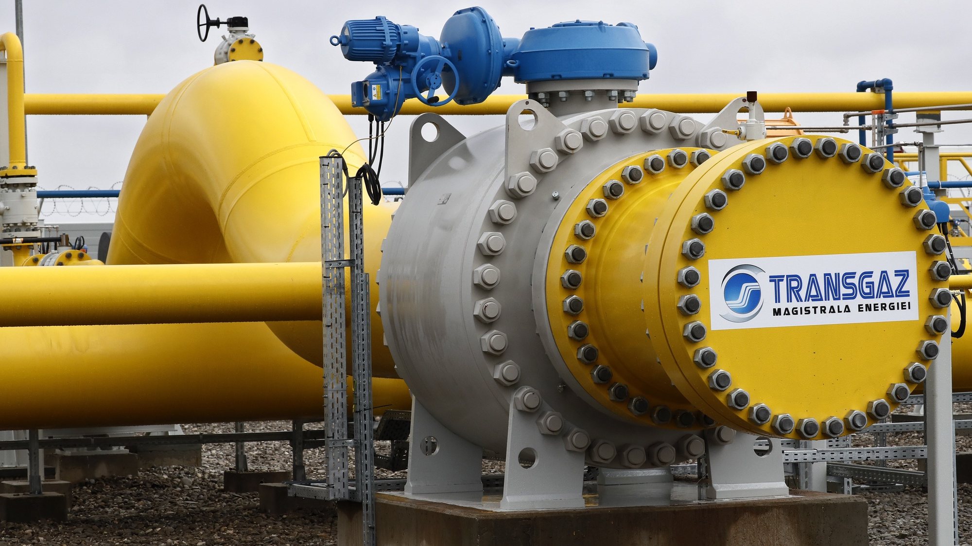 epa07962862 Gas pipes and associated specific gear are pictured prior to the inauguration ceremony of the Podisor gas compression facility, part of the BRUA pipeline project, near Podisor village, 50 Km south-west from Bucharest, Romania, 31 October 2019. The Bulgaria-Romania-Hungary-Austria (BRUA) pipeline project, formally conceived in 2016 and partially sponsored by the European Union, is projected to deliver 4.4 billion cubic meters per year to the prominent regional hub located in Baumgarten, Austria, in 2022. The Romanian pipe sector will have 479 Km when it will be finished, and three compression facilities, the project being developed by Transgaz, the technical operator of the national natural gas transmission system in Romania. The first phase of the pipeline is expected to be operational by the end of 2019 and the second phase by 2022.  EPA/ROBERT GHEMENT
