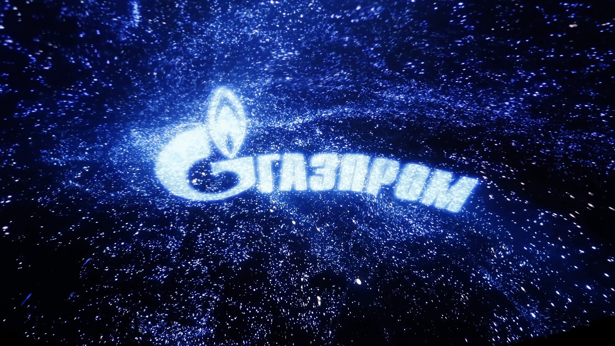 epa10966603 A screen shows a logo of Russian energy corporation Gazprom during the International Exhibition-forum Russia at the All-Russian Exhibition Center (VDNH) in Moscow, Russia, 09 November 2023. The International Exhibition-forum Russia, designed to demonstrate Russian main achievements in technology, science, tourism and culture, runs from 04 November 2023 to 12 April 2024.  EPA/MAXIM SHIPENKOV