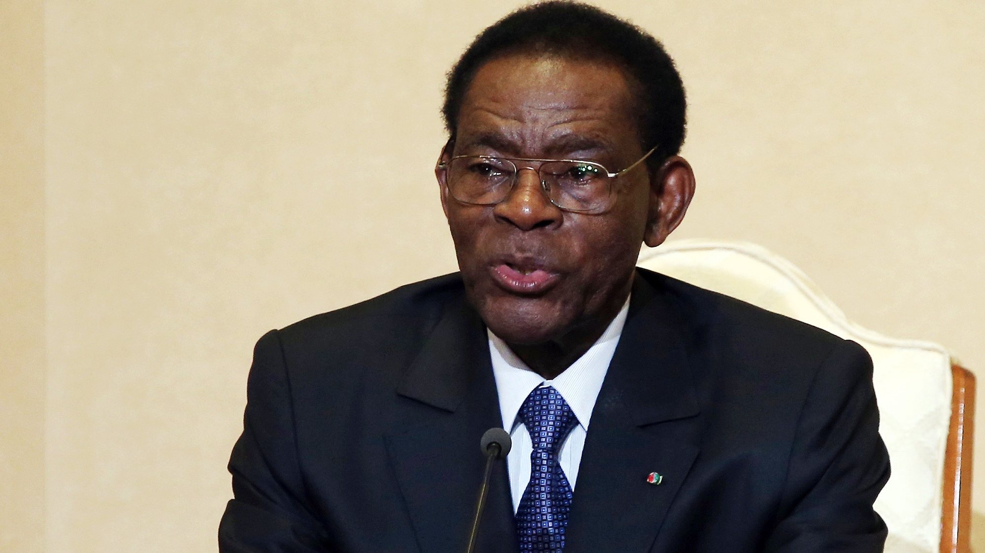 epa09061236 (FILE) - President of Equatorial Guinea Teodoro Obiang Nguema Mbasogo gives a press conference at the Carthage Presidential Palace in Tunis, Tunisia,  27 February 2018 (reissued 08 March 2021). Equatorial Guinea&#039;s main city Bata has been rocked by several explosions on 07 March, President Teodoro Obiang Nguema Mbasogo said in an official statement, blaming negligence and carelessness of a unit in charge of explosives at a military base.  EPA/MOHAMED MESSARA