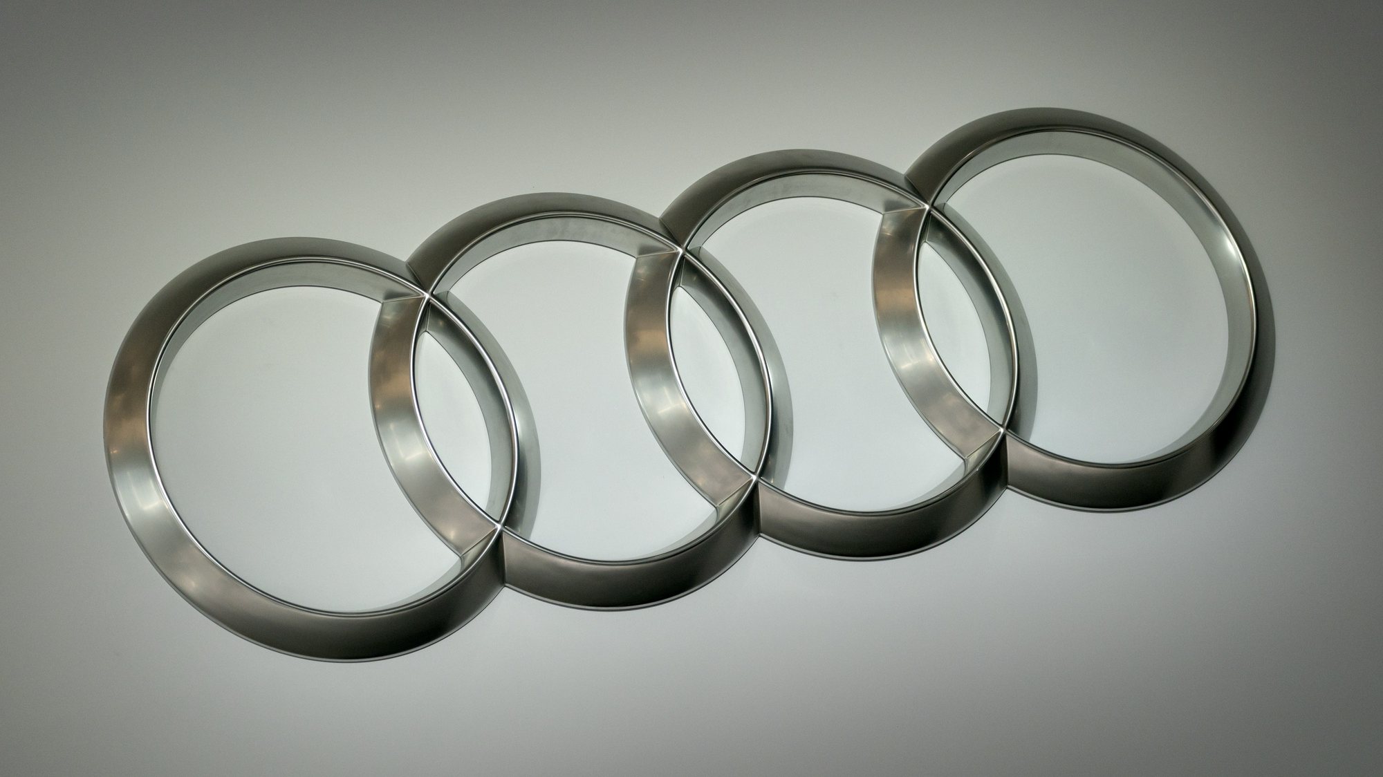 epa07593629 A Logo of Audi prior to the annual General Meeting of Audi AG in Neckarsulm, Germany, 23 May 2019.  EPA/RONALD WITTEK