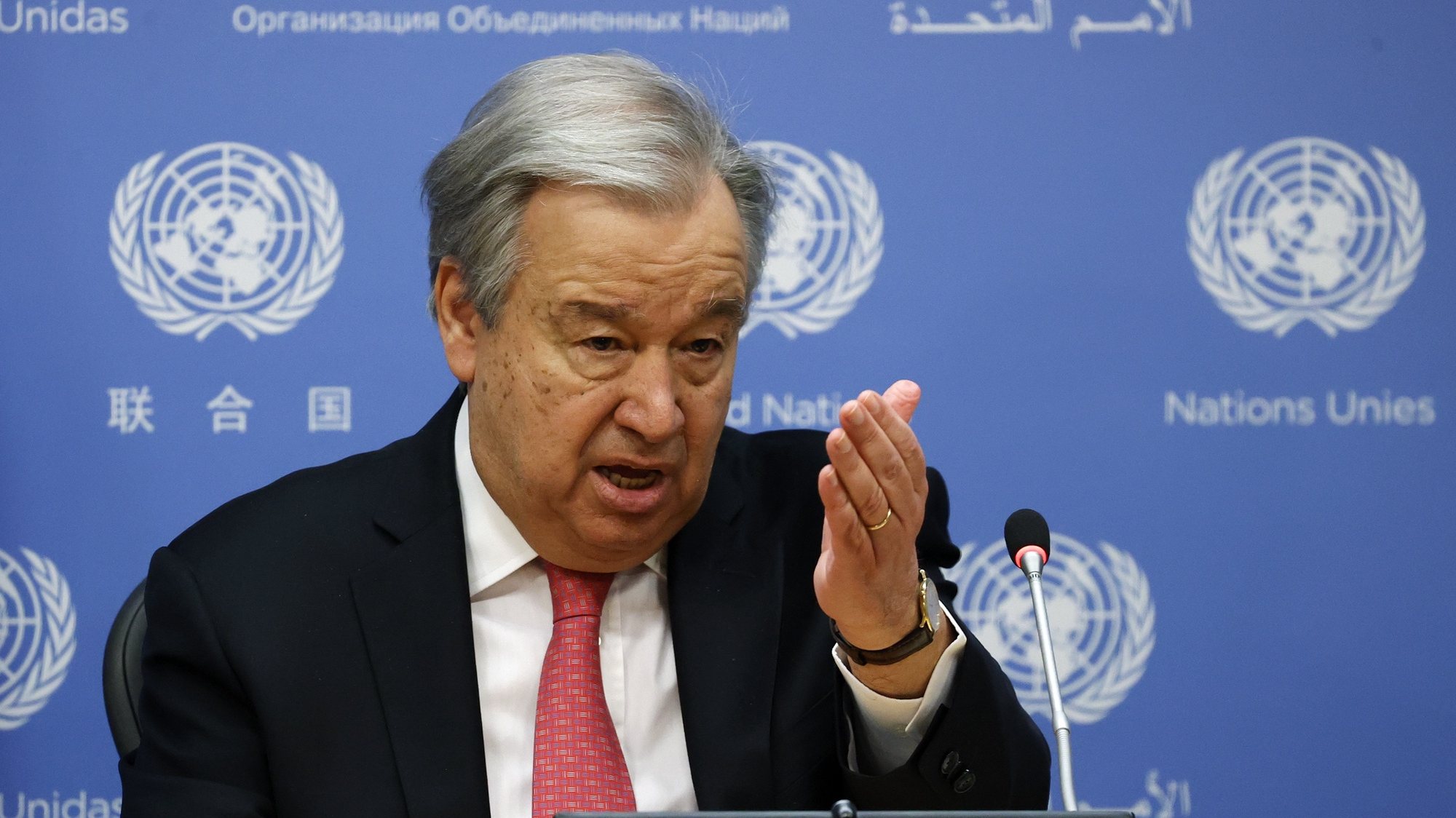 O secretário-geral das Nações Unidas, António Guterres, em conferência de imprensa