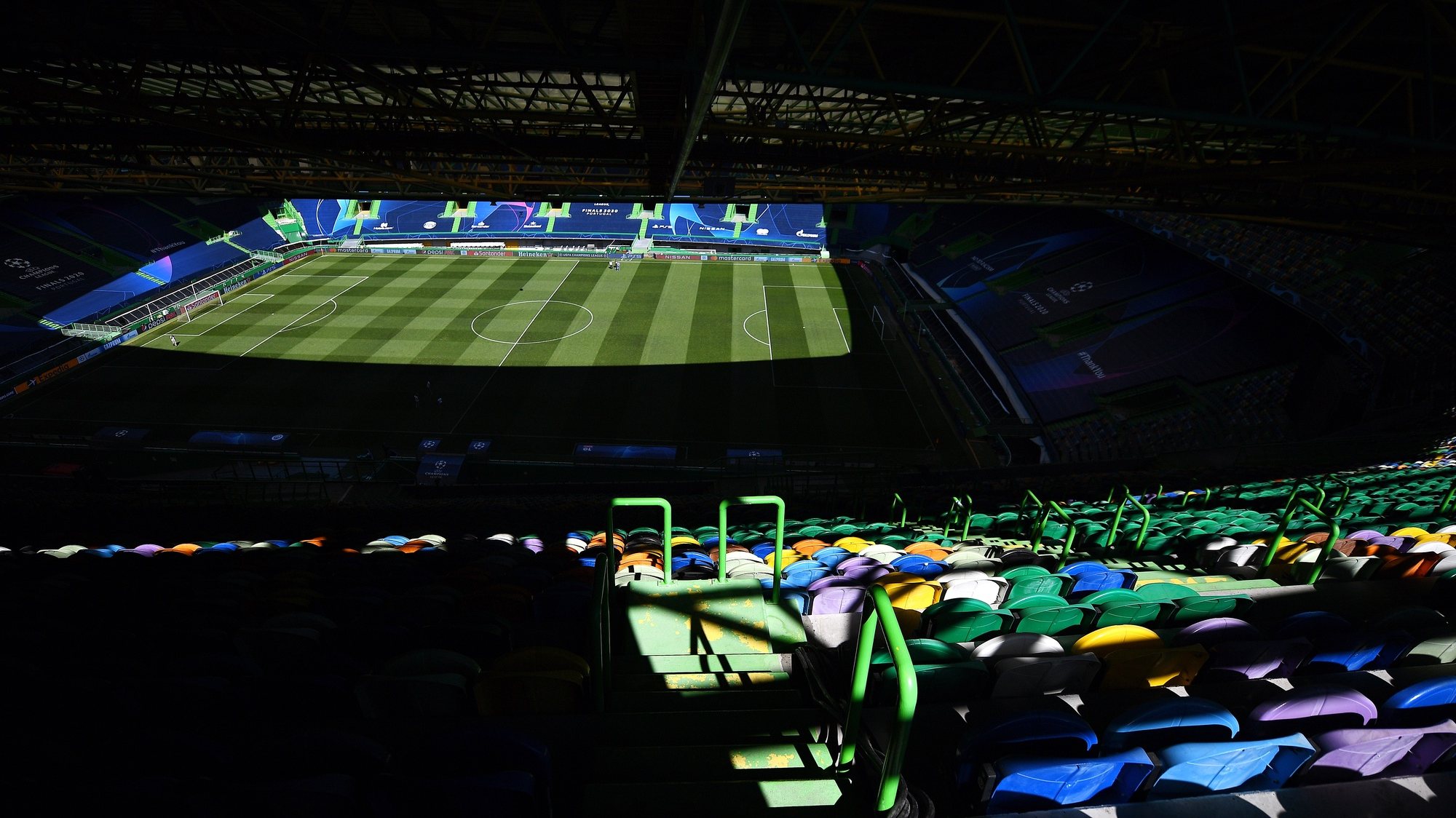 epa08603746 The Estadio Jose Alvalade before a training session of Manchester City in Lisbon, Portugal, 14 August 2020. Manchester City will face Olympique Lyon in an UEFA Champions League quarter final on 15 August.  EPA/Franck Fife / POOL