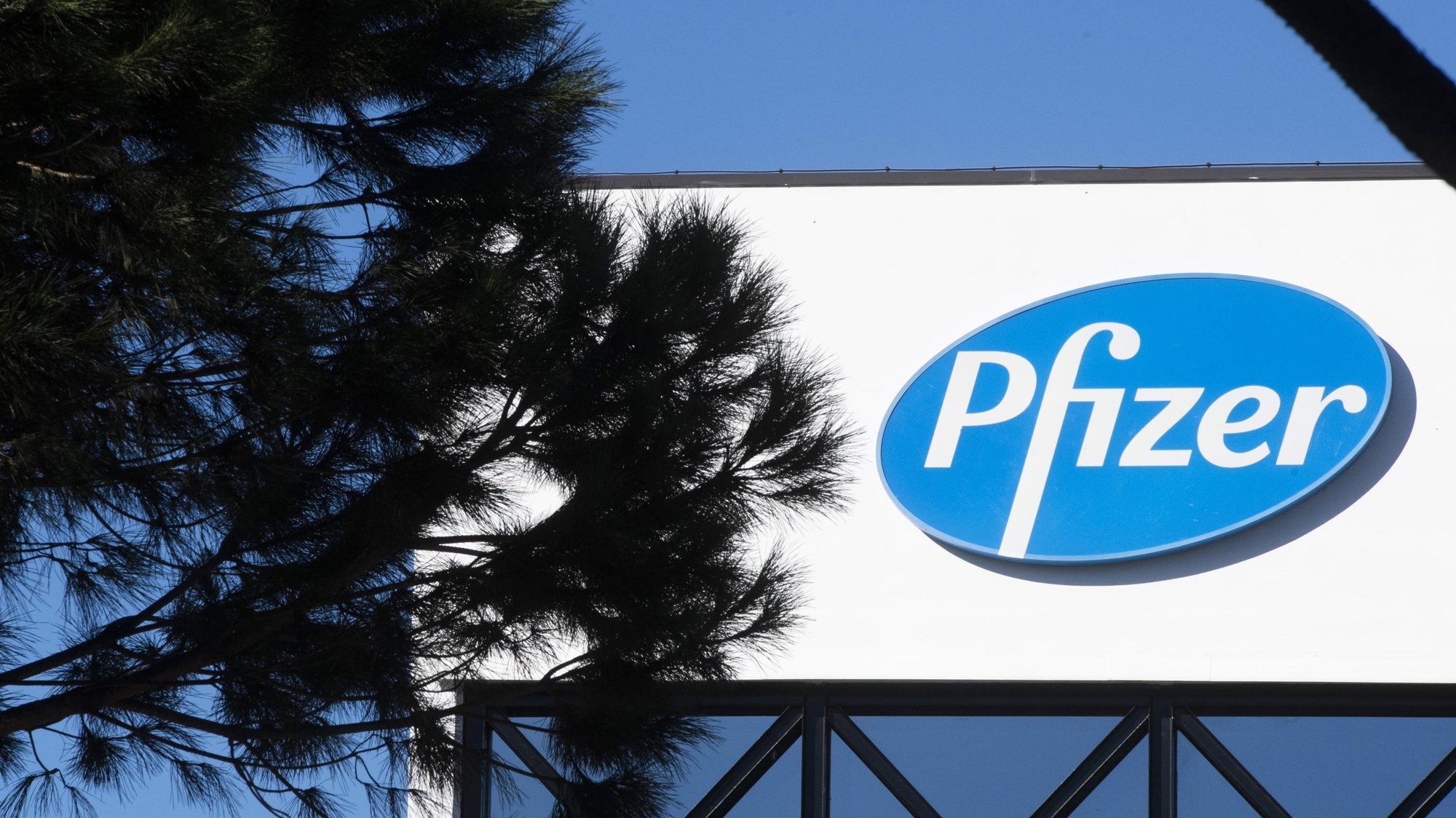 epa08827084 A logo is seen on Pfizer&#039;s headquarters in Labaro, Rome, Italy, 18 November 2020. Pfizer and BioNTech said they you are planning to submit their Covid-19 vaccine for US and EU emergency approval &#039;within days&#039;.  EPA/CLAUDIO PERI