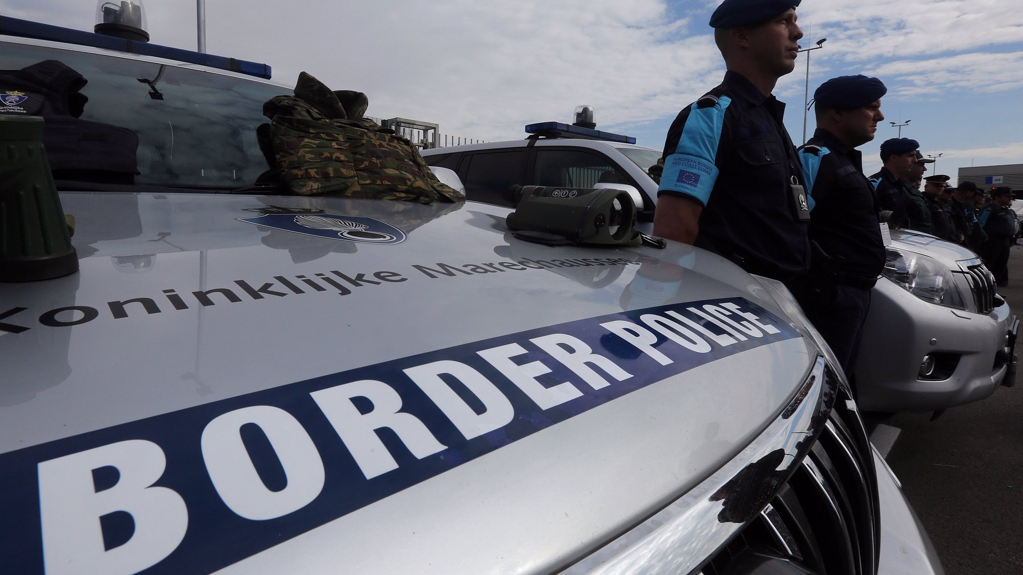 epa07468431 (FILE) - Police officers of European Border and Coast Guard stand on duty, during the official launch of the European Border and Coast Guard, in Kapitan Andreevo Check Point, on the borders of Bulgaria with Turkey, 06 October 2016 (reissued 28 March 2019). To protect Europe&#039;s external borders, the EU&#039;s Frontex border patrol force is to be expanded to up to 10,000 troops by 2027, according to announcements by participants in the negotiations between EU states and the European Parliament on 28 March 2019.  EPA/ORESTIS PANAGIOTOU