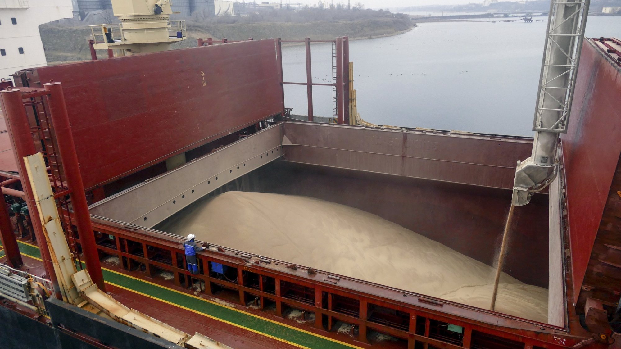 epaselect epa10474944 The bulk carrier VALSAMITIS is loaded with wheat at the Black Sea port of Chornomorsk near Odesa, Ukraine, 18 February 2023 amid the Russian invasion. VALSAMITIS will deliver 25,000 tons of Ukrainian wheat to Kenya and 5,000 tons to Ethiopia within the framework of the Grain from Ukraine initiative thanks to donations from Great Britain, Norway, Belgium, the Netherlands, Switzerland, Italy, Slovenia, and the Czech Republic. The Grain From Ukraine program was initiated by Ukraine President Volodymyr Zelensky and is implemented with the support of the UN World Food Program and developed countries of the world. More than 30 countries have already joined the program, and the amount of donations is almost 200 million USD. Totally 746 ships left the ports of Greater Odesa framework of the Grain from Ukraine program exporting 21.5 million tons of Ukrainian food to the countries of Asia, Europe, and Africa as the Ministry of Infrastructure of Ukraine informed.  EPA/IGOR TKACHENKO