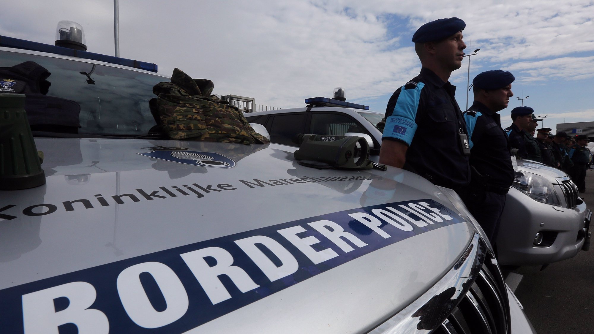 epa07468431 (FILE) - Police officers of European Border and Coast Guard stand on duty, during the official launch of the European Border and Coast Guard, in Kapitan Andreevo Check Point, on the borders of Bulgaria with Turkey, 06 October 2016 (reissued 28 March 2019). To protect Europe&#039;s external borders, the EU&#039;s Frontex border patrol force is to be expanded to up to 10,000 troops by 2027, according to announcements by participants in the negotiations between EU states and the European Parliament on 28 March 2019.  EPA/ORESTIS PANAGIOTOU