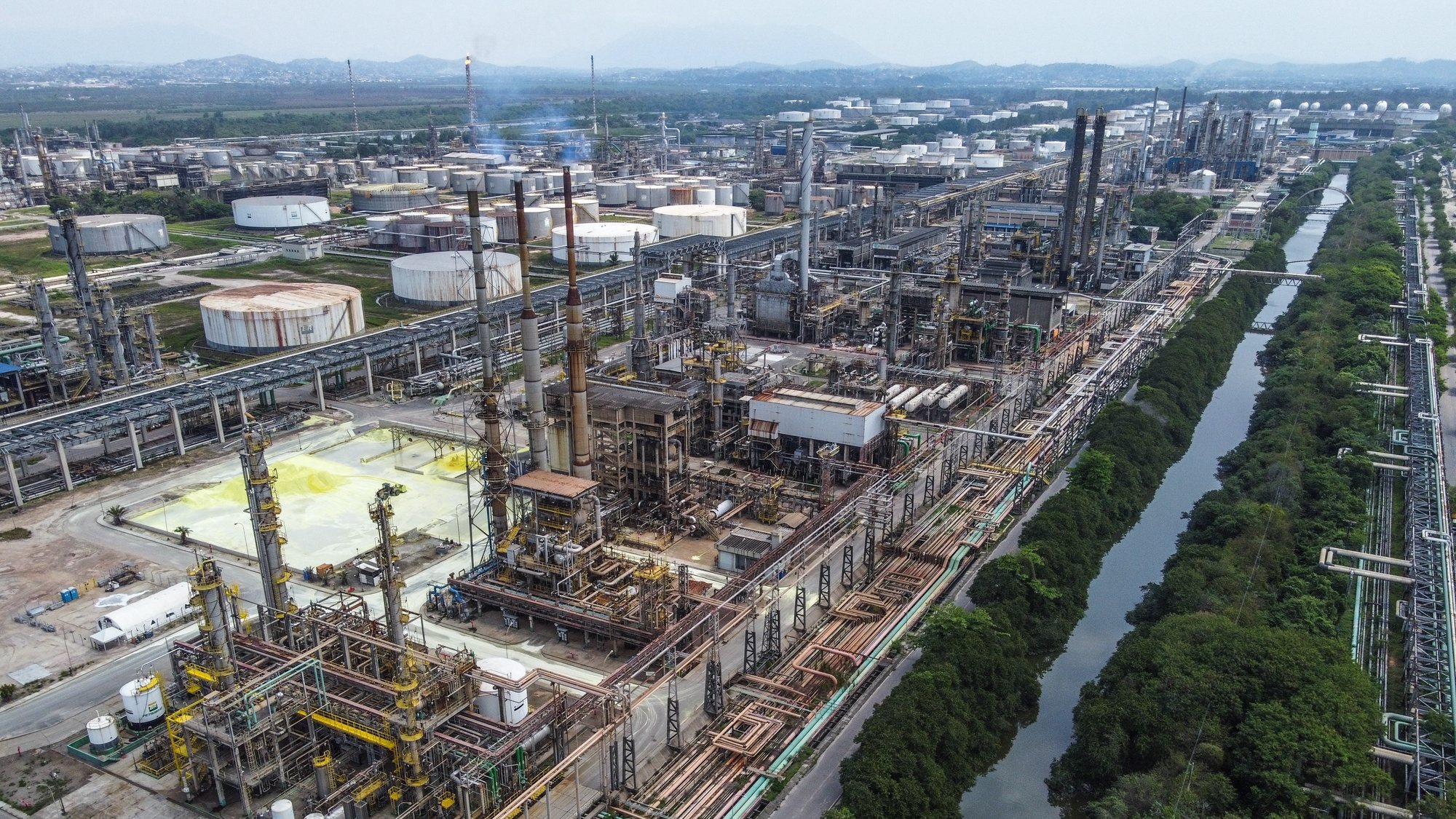 epa09496218 An aerial picture taken with a drone showing the Petrobras refinery in Duque de Caxias (REDUC), in Rio de Janeiro, Brazil, 29 September 2021. The Petrobras company confirmed on 29 September that it readjusted diesel prices at refineries by 8.89 percent with immediate effect.  EPA/ANDRE COELHO