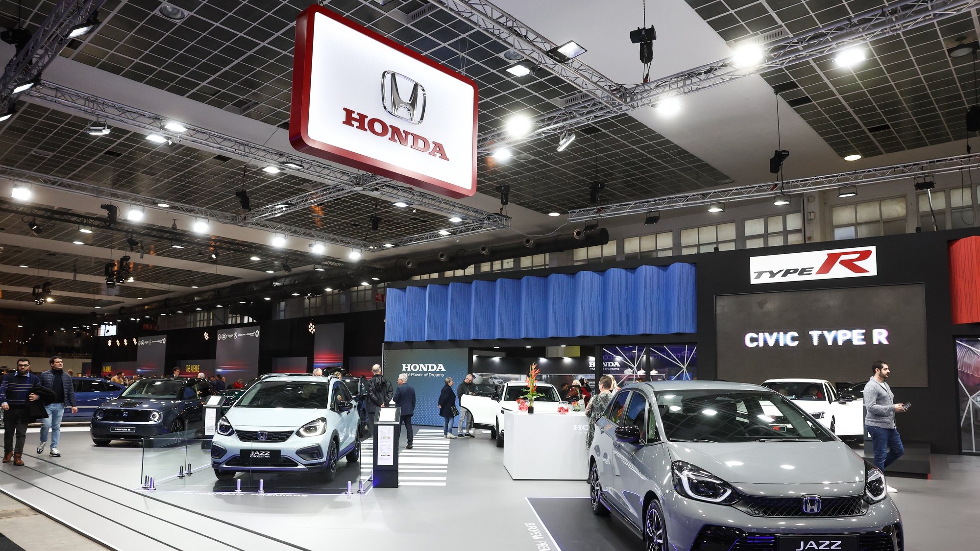 epa10403570 Cars of Japanese automobile company Honda on display during the inauguration of the Brussels Motor Show 2023, in Brussels, Belgium, 13 January 2023. The 100th edition of the Autosalon at the Brussels Expo will run from 14 to 22 January 2023.  EPA/STEPHANIE LECOCQ