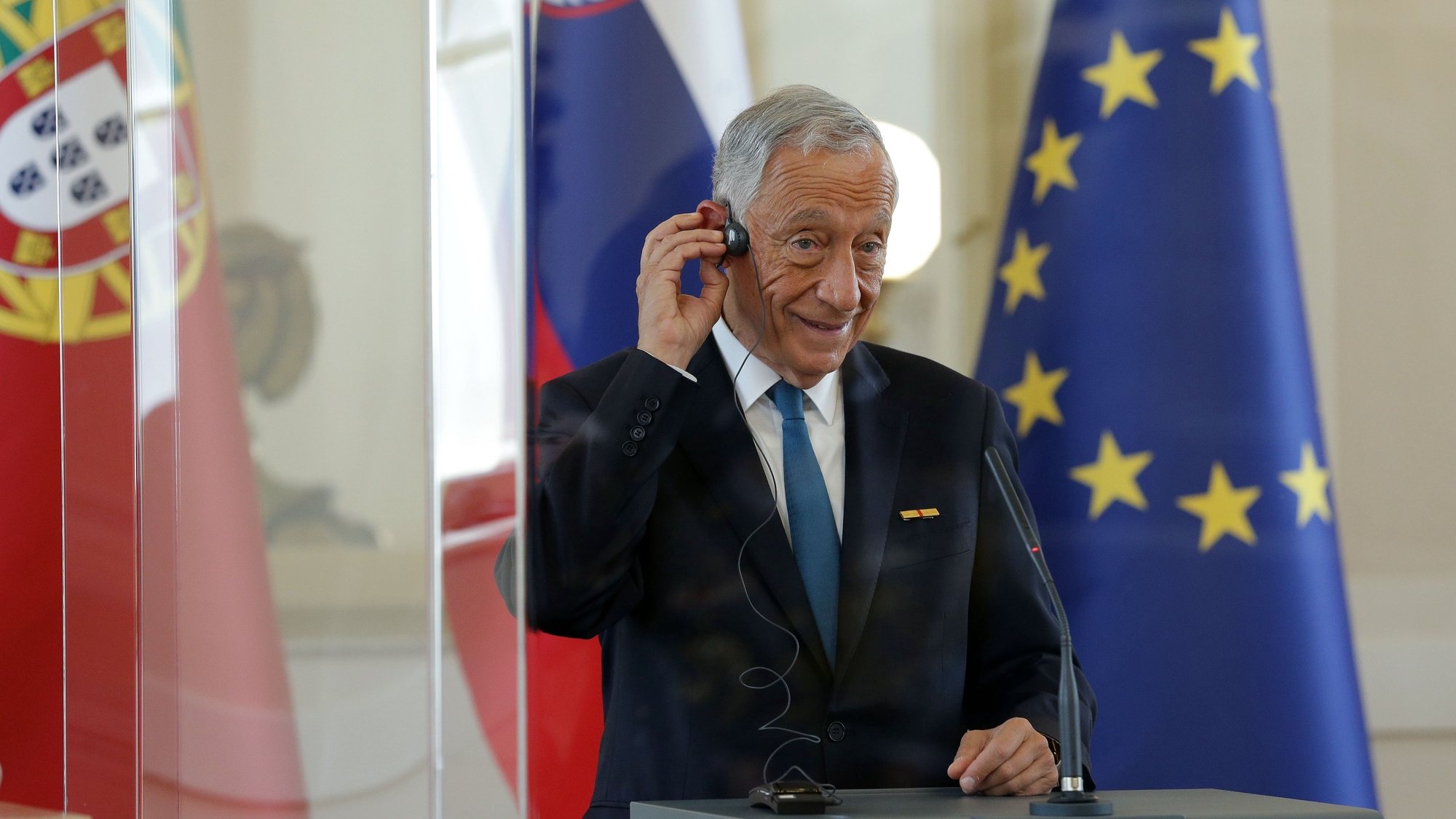 The President of Portugal, Marcelo Rebelo de Sousa during a joint press conference at the Presidential Palace in Ljubljana, Slovenia, 31 May 2021. Marcelo Rebelo de Sousa is on an official visit to Slovenia between Sunday and Tuesday, and will then head to Bulgaria. ESTELA SILVA/LUSA