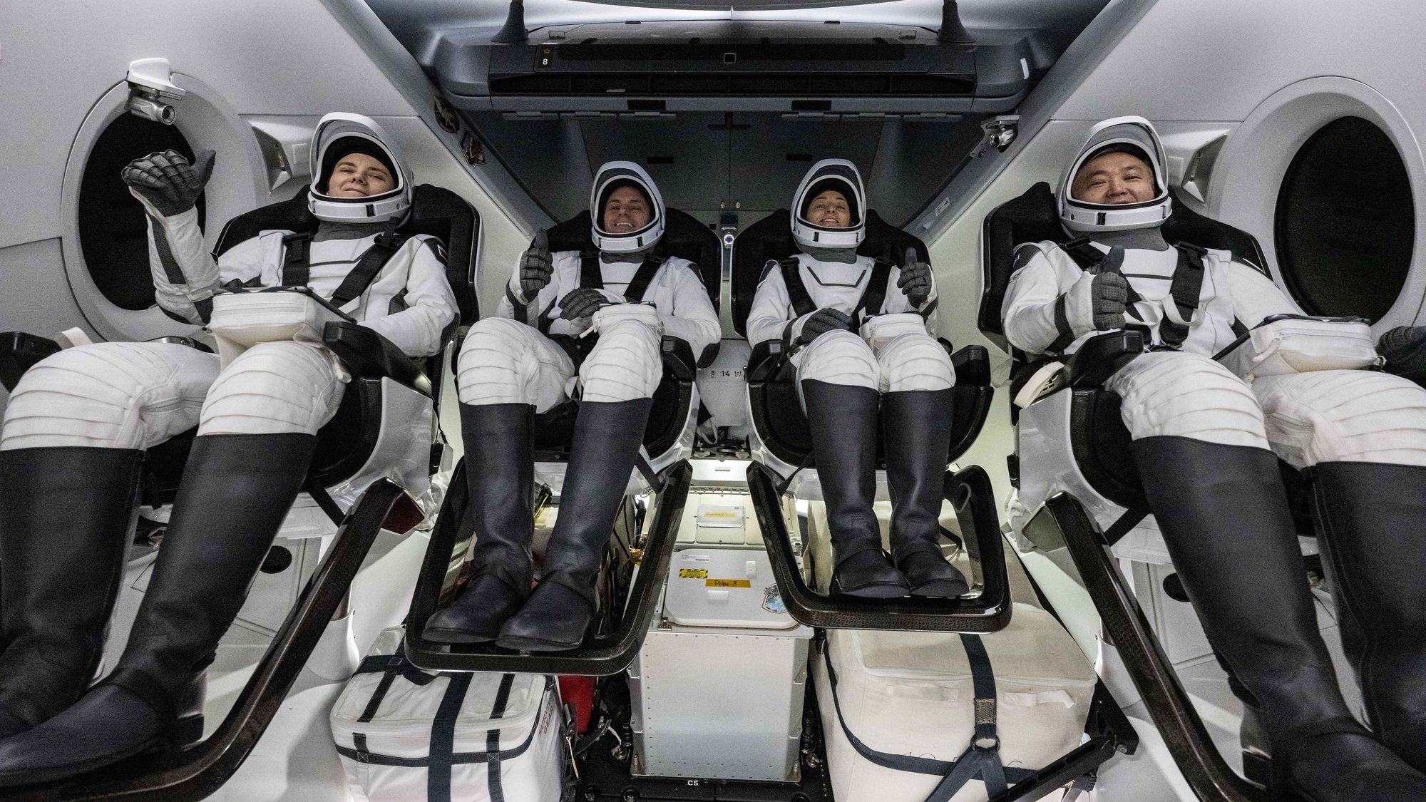 epa10516210 A handout photo made available by NASA shows Roscosmos cosmonaut Anna Kikina, left, NASA astronauts Josh Cassada and Nicole Mann, and Japan Aerospace Exploration Agency (JAXA) astronaut Koichi Wakata, right, inside the SpaceX Dragon Endurance spacecraft onboard the SpaceX recovery ship Shannon shortly after having landed in the Gulf of Mexico off the coast of Tampa, Florida, USA, 11 March 2023. Mann, Cassada, Wakata, and Kikina are returning after 157 days in space as part of Expedition 68 aboard the International Space Station.  EPA/NASA/Keegan Barber HANDOUT MANDATORY CREDIT: (NASA/Keegan Barber) HANDOUT EDITORIAL USE ONLY/NO SALES