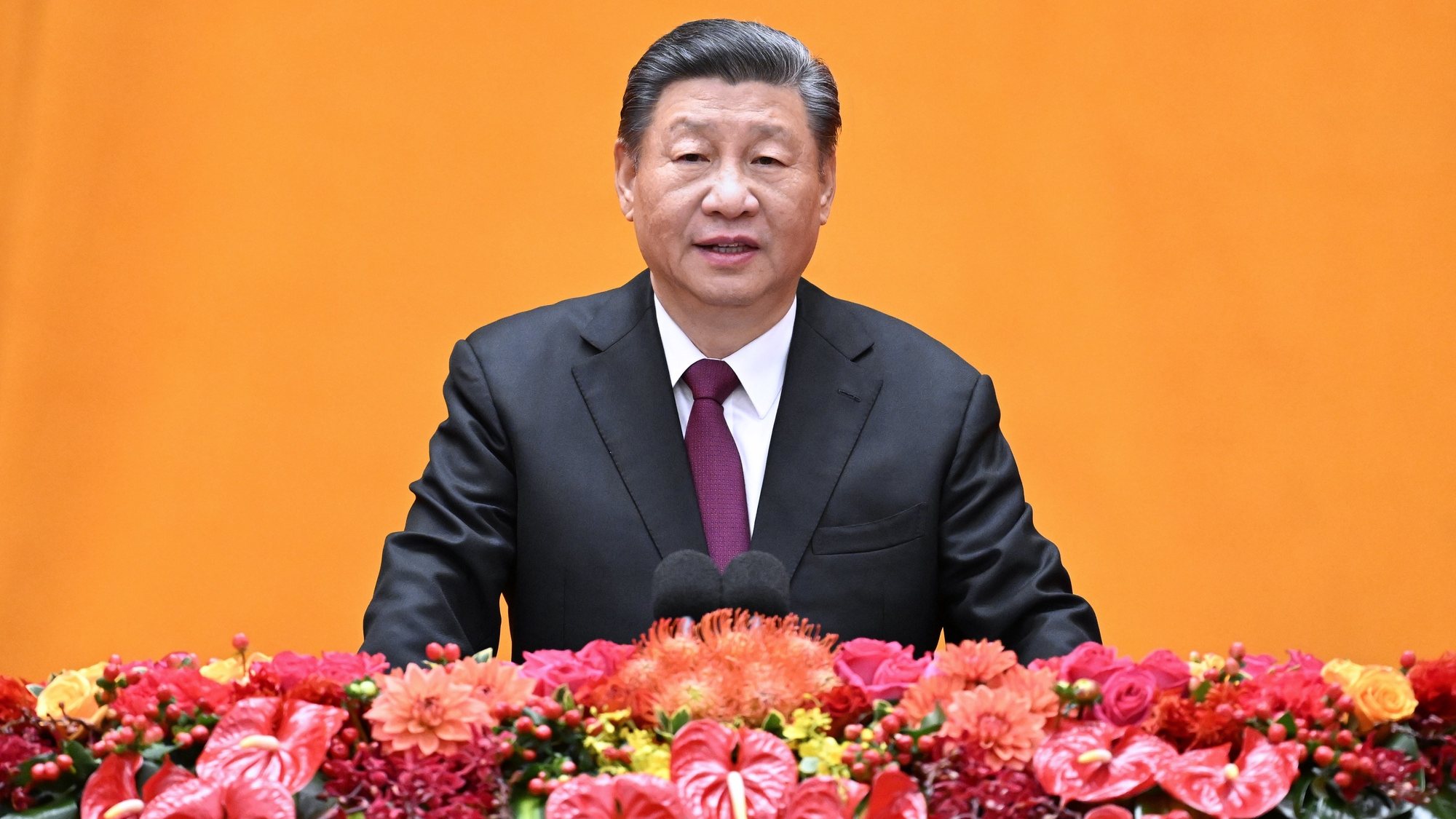 epa11137750 Chinese President Xi Jinping, also general secretary of the Communist Party of China (CPC) Central Committee and chairman of the Central Military Commission, delivers a speech at a Spring Festival reception at the Great Hall of the People in Beijing, China, 08 February 2024. The CPC Central Committee and the State Council held the reception on on 08 February in Beijing.  EPA/XINHUA / SHEN HONG CHINA OUT / UK AND IRELAND OUT  /       MANDATORY CREDIT  EDITORIAL USE ONLY  EDITORIAL USE ONLY