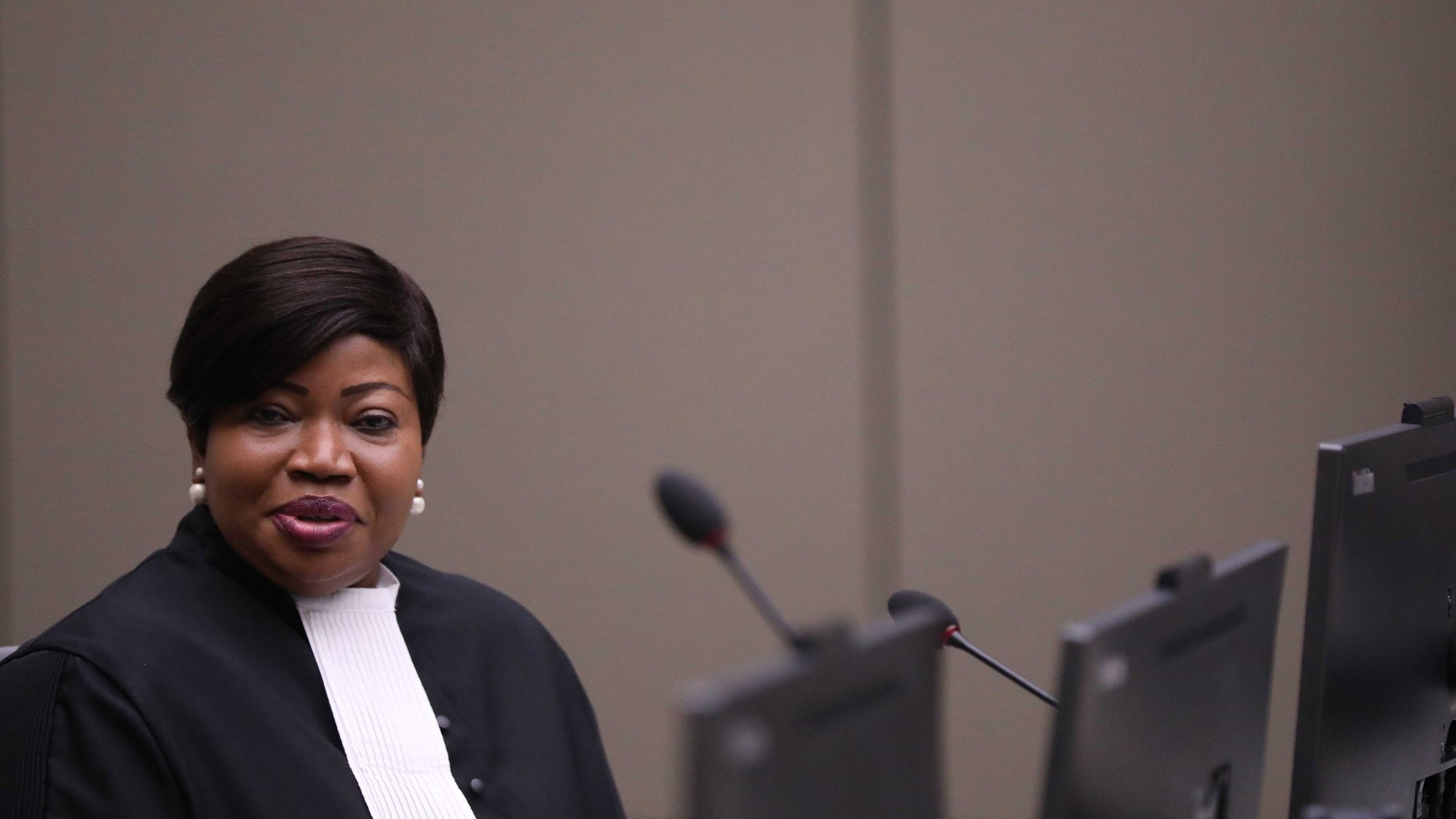 epa07703758 Prosecutor Fatou Bensouda appears in court during the trial of alleged Malian Islamist militant Al-Hassan Ag Abdoul Aziz Ag Mohamed Ag Mahmoud (not pictured), in the courtroom of the International Criminal Court (ICC) during his trial in the Hague, the Netherlands, 08 July 2019. He is charged with crimes against humanity and war crimes allegedly committed in Timbuktu.  EPA/EVA PLEVIER / POOL