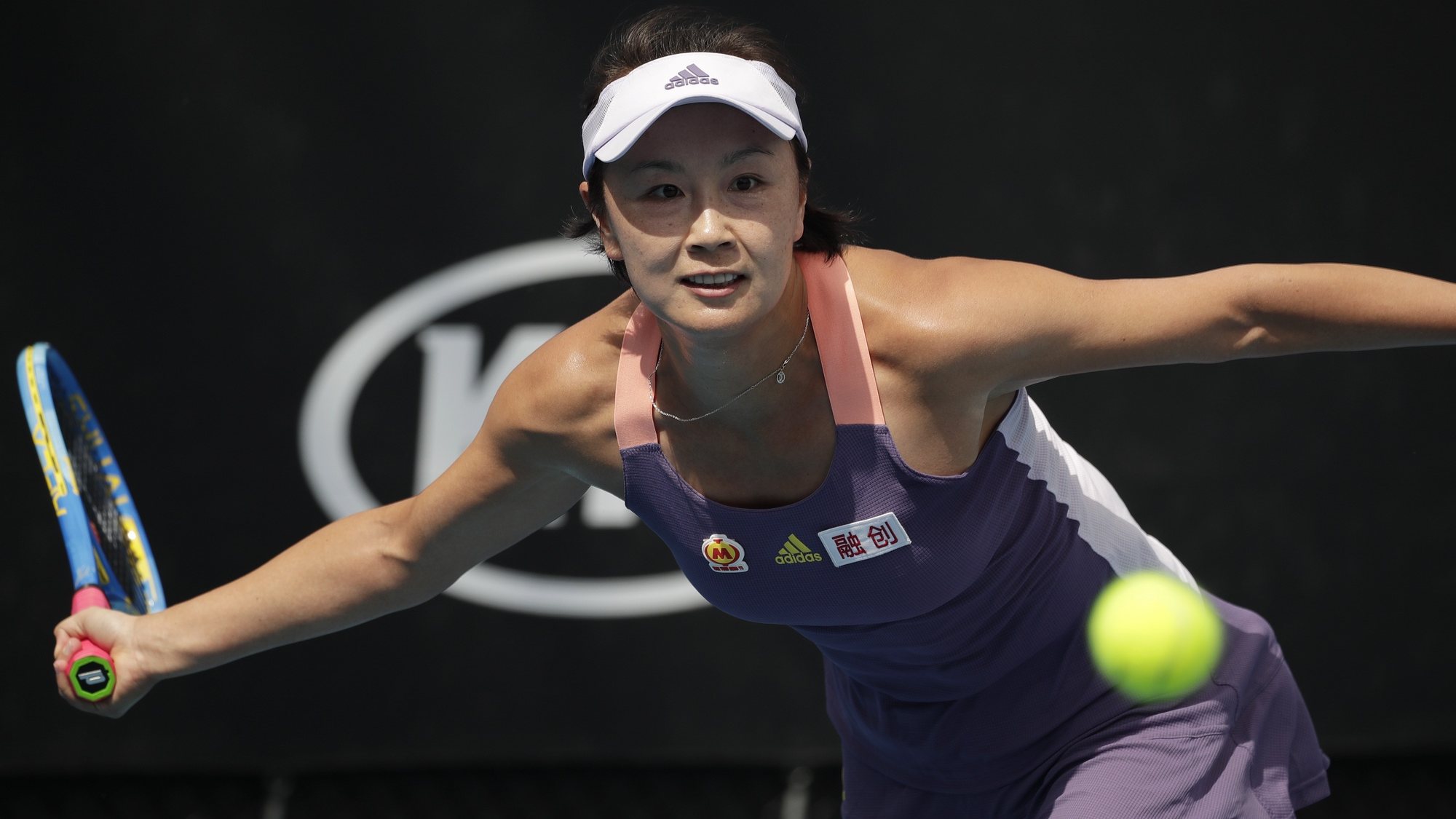 epa08145746 Peng Shuai of China in action during her women&#039;s singles first round match against Nao Hibino of Japan at the Australian Open Grand Slam tennis tournament in Melbourne, Australia, 21 January 2020. EPA/FRANCIS MALASIG