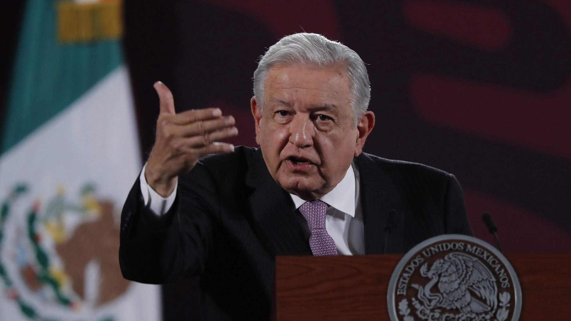 epa11389774 Mexican President Andres Manuel Lopez Obrador speaks during a press conference at the National Palace in Mexico City, Mexico, 04 June 2024. Lopez Obrador said that international observers who came to Mexico for elections on 02 June &#039;did not find a country on fire due to violence as they had expected&#039;. His statements come despite the fact that the Electoral Observation Mission of the Electoral Transparency organization expressed &#039;concern&#039; in its report on 03 June about the &#039;wave of violence&#039; during the elections.  EPA/Mario Guzman
