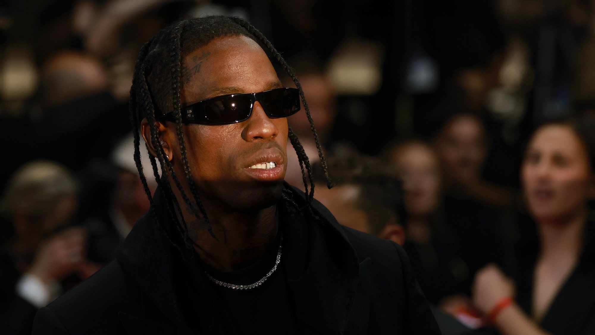 epa10646587 Travis Scott arrives for the screening of &#039;The Idol&#039; during the 76th annual Cannes Film Festival, in Cannes, France, 22 May 2023. The festival runs from 16 to 27 May.  EPA/GUILLAUME HORCAJUELO