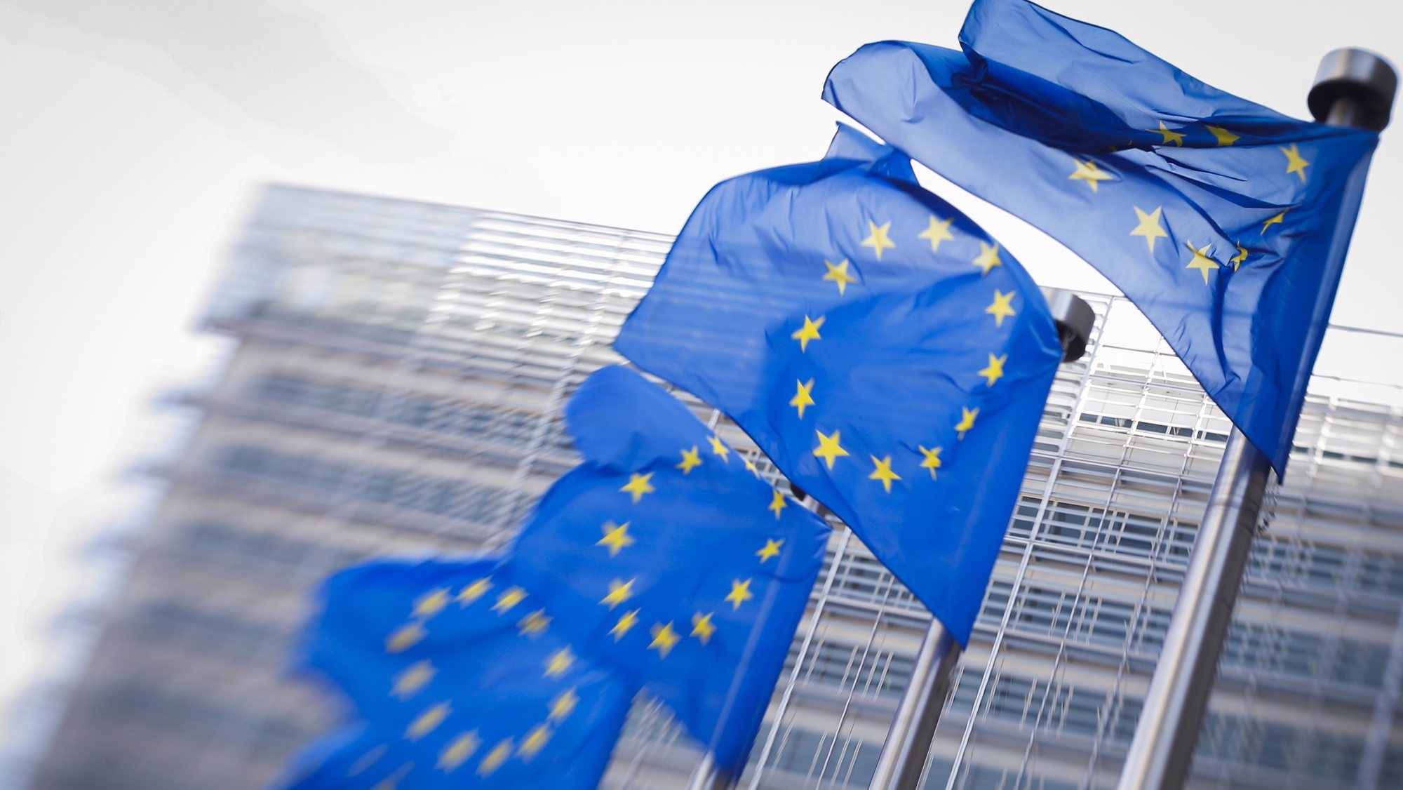 epa07239707 (FILE) - European flags in front of European commission headquarters in Brussels, Belgium, 26 June 2018 (reissued 19 December 2018). According to a report by the New York Times, hackers have allegedly intercepted communications of European Union diplomatic staff for several years.  EPA/OLIVIER HOSLET