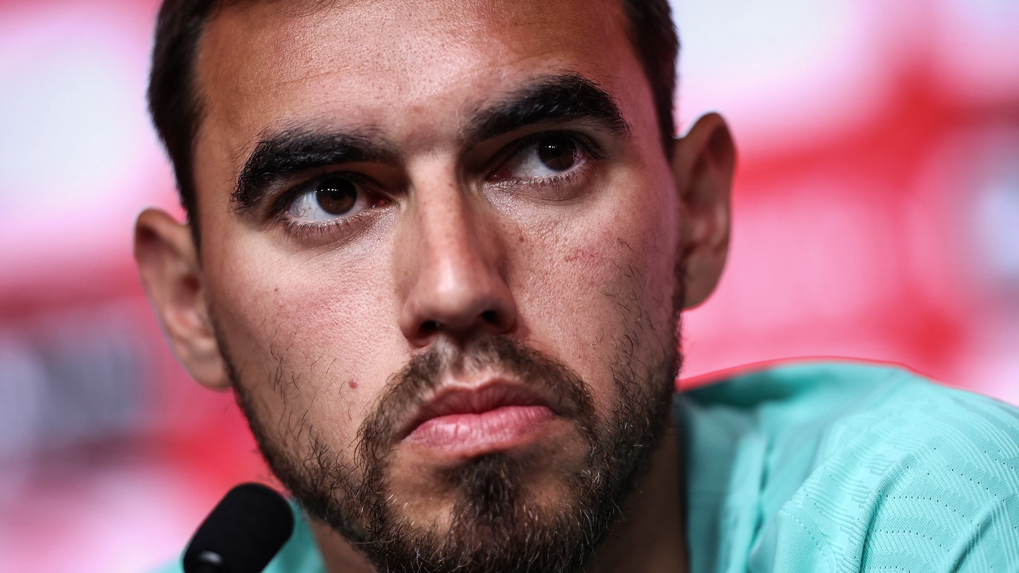 epa09981519 Portugal soccer team player Ricardo Horta talks during a press conference at Cidade do Futebol in Oeiras, Portugal, 28 May 2022. Portugal will play against Spain, Czech Republic and Switzerland for the upcoming UEFA Nations League in June.  EPA/RODRIGO ANTUNES