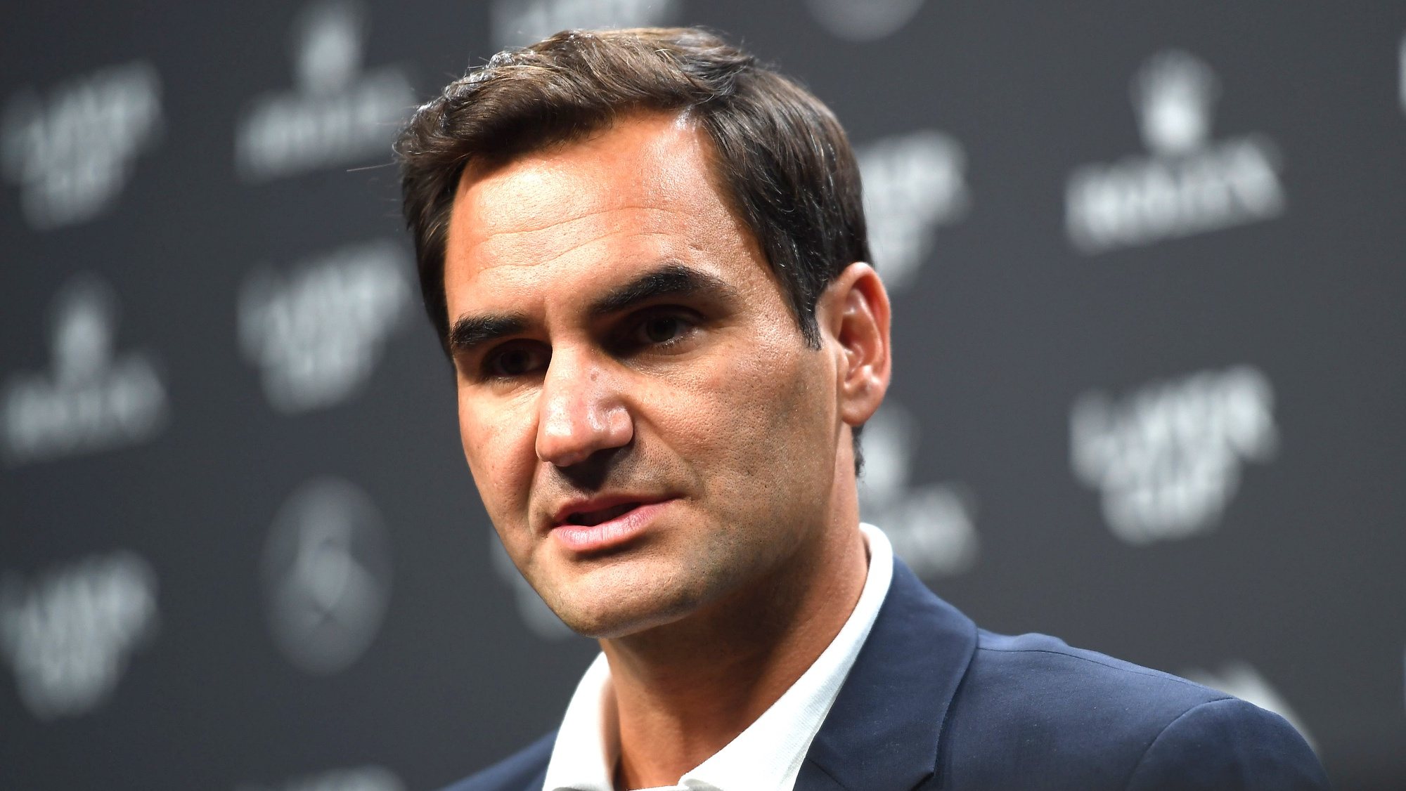 epa10196536 Roger Federer of Switzerland during a press conference in London, Britain, 21 September 2022, ahead of the Laver Cup tennis tournament starting on 23 September. On 15 September, Federer announced his retirement from professional tennis with the Laver Cup his last tournament he will play in.  EPA/ANDY RAIN