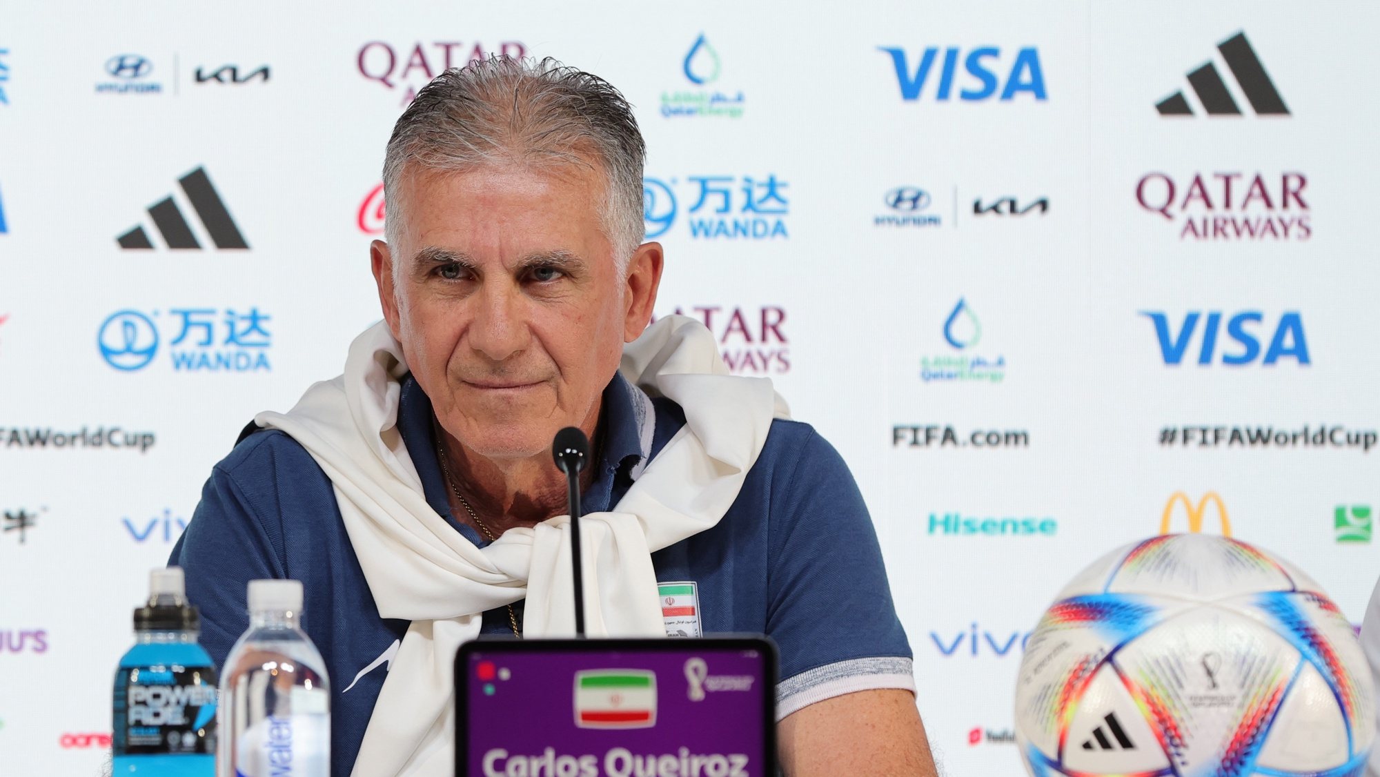 epa10316067 Iran&#039;s head coach Carlos Queiroz attends a press conference at the Qatar National Convention Center (QNCC) in Doha, Qatar, 20 November 2022. Iran will face England in their first group B match of the FIFA World Cup Qatar 2022 on 21 November.  EPA/ABIR SULTAN