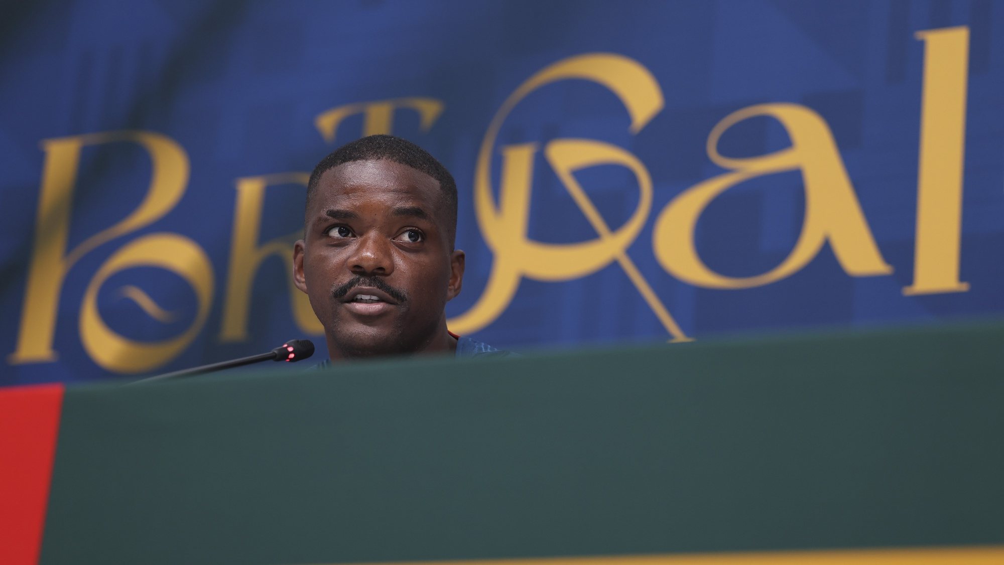 Portugal National team player William Carvalho during a press conference in Al-Shahaniya, Qatar, 04 December 2022. The FIFA World Cup 2022 takes place in Qatar from 20 November until 18 December 2022. JOSE SENA GOULAO/LUSA