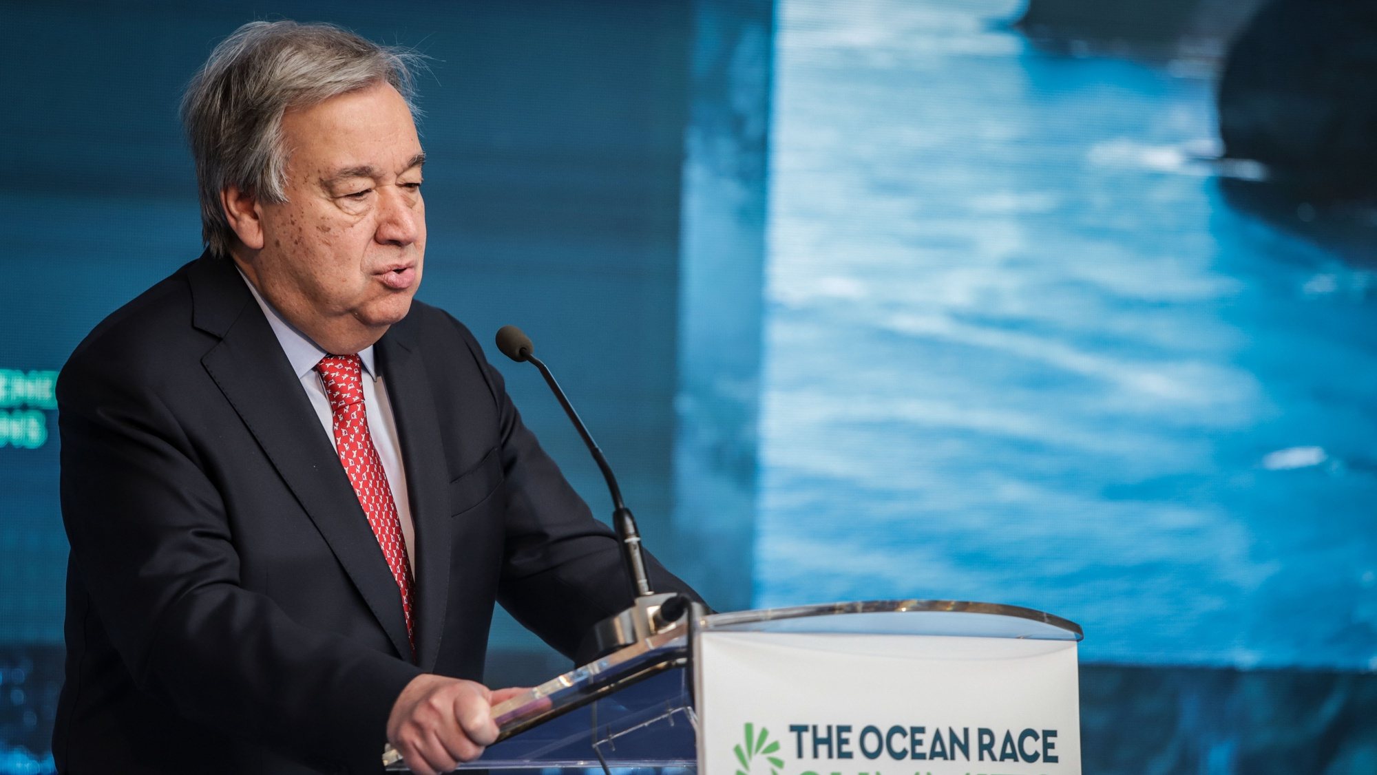 Secretary-General of the United Nations Antonio Guterres address The Ocean Race Summit in Mindelo, Sao Vicente island, Cape Verde, 23 January 2023. The Ocean Race Summit Mindelo is part of a series of events that bring together the unique perspectives of sailors who have ocean experiences. They are the key drivers for new measures and commitments to address and combat the serious problems at sea. ELTON MONTEIRO/LUSA
