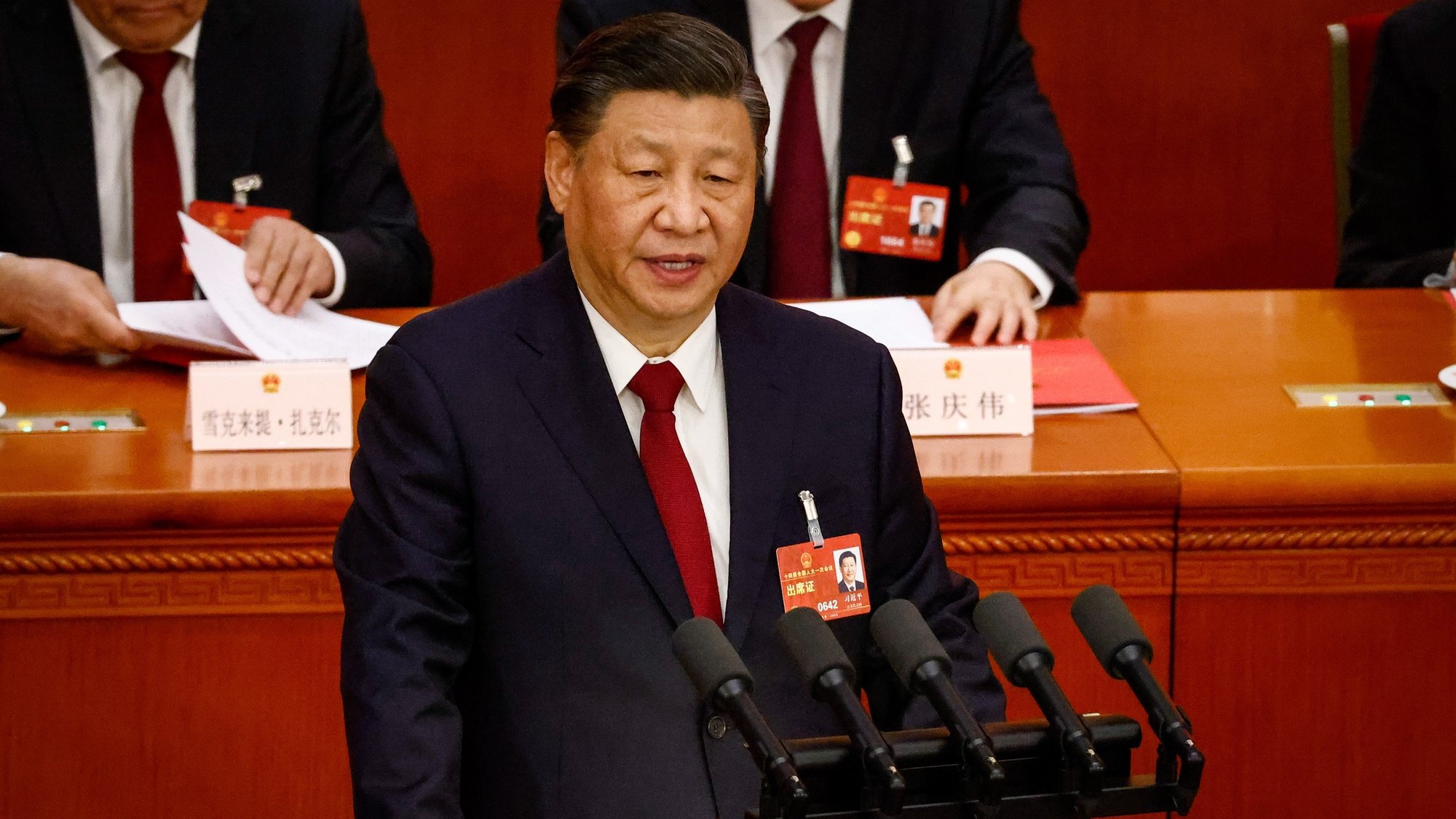 epa10518791 Chinese President Xi Jinping speaks during the Closing Session of the National People&#039;s Congress (NPC) at the Great Hall of the People, in Beijing, China, 13 March 2023. China holds two major annual political meetings, the National People&#039;s Congress (NPC) and the Chinese People&#039;s Political Consultative Conference (CPPCC) which run alongside and together are known as &#039;Lianghui&#039; or &#039;Two Sessions&#039;.  EPA/MARK R. CRISTINO