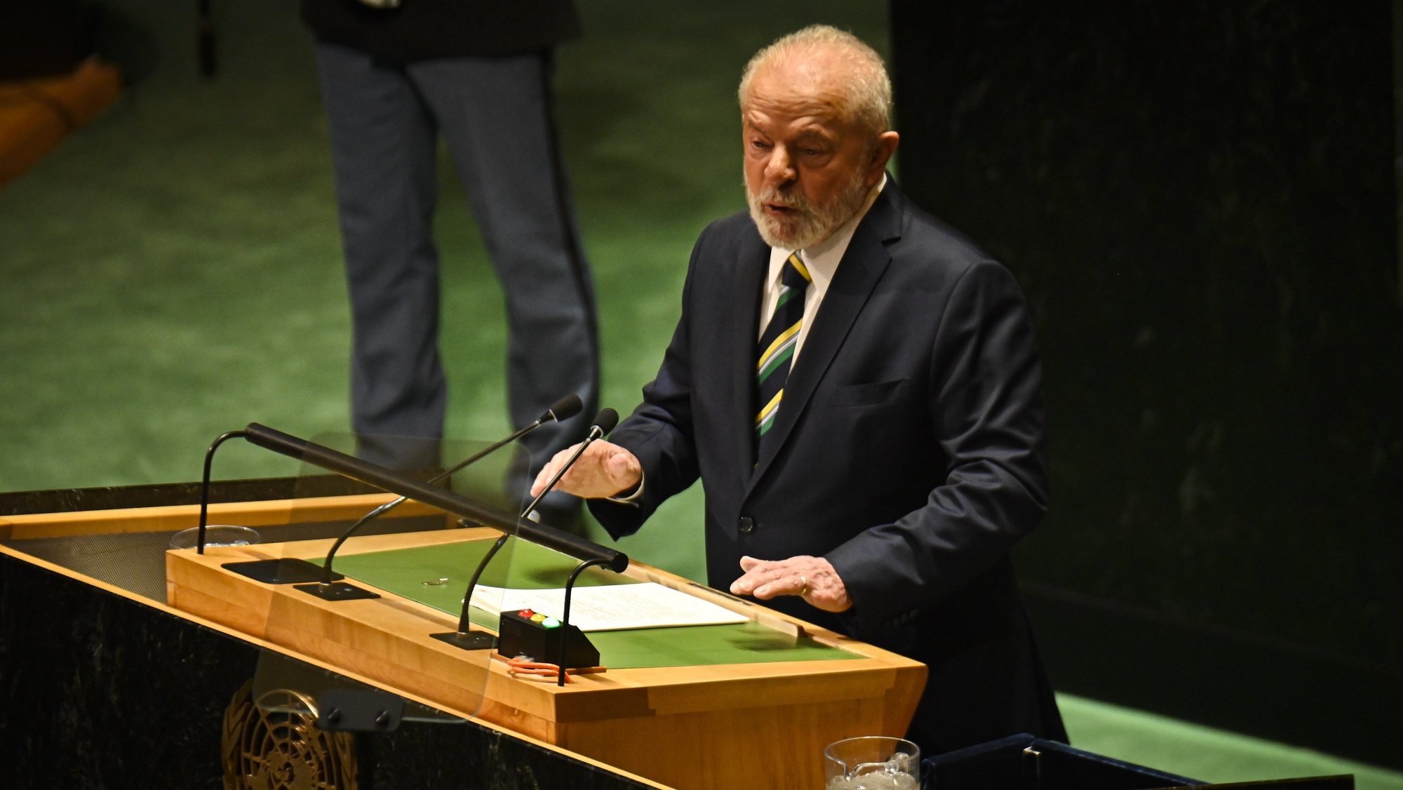 epa10869748 Brazil&#039;s President Luis Inacio Lula da Silva addresses the delegates of the 78th session of the United Nations General Assembly at the United Nations Headquarters in New York, New York, USA, 19 September 2023.  EPA/MIGUEL RODRIGUEZ