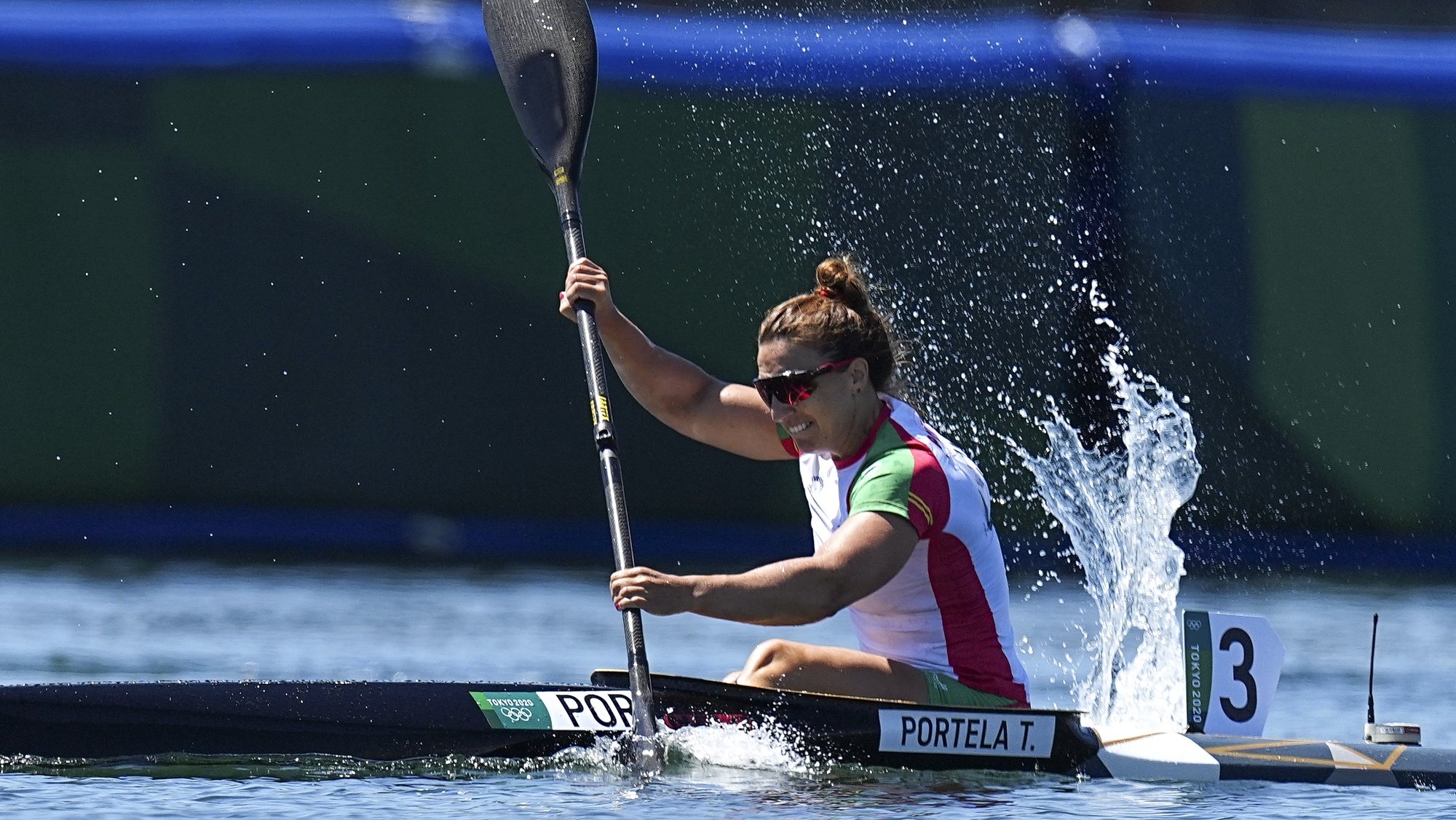 epa09396133 Teresa Portela from Portugal in action during the Women&#039;s Kayak Single 500m Semifinals
of the Canoeing Sprint events of the Tokyo 2020 Olympic Games at the Sea Forest Waterway in Tokyo, Japan, 05 August 2021.  EPA/NIC BOTHMA