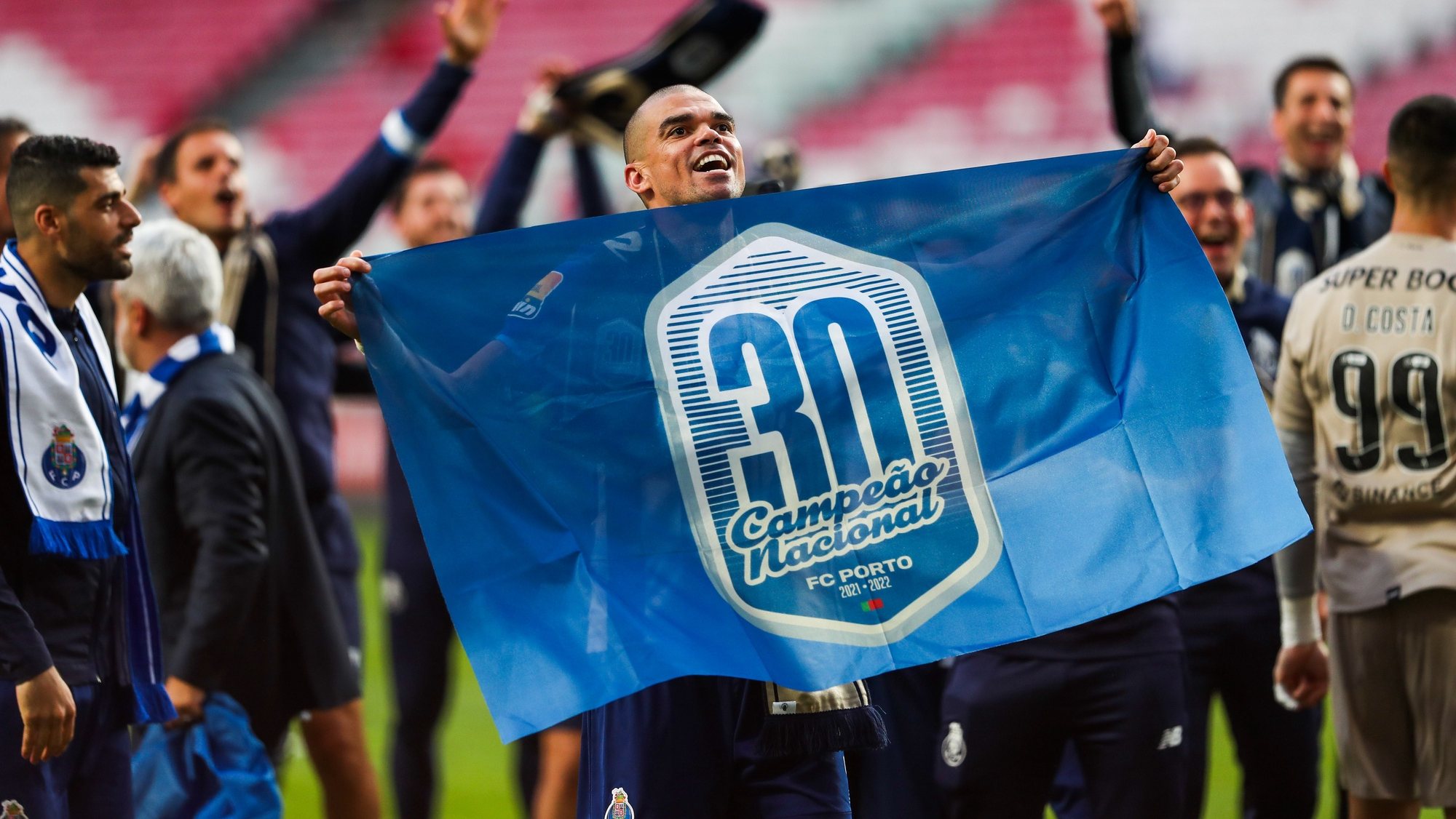 FC Porto´s captain Pepe celebrates after clinching the League title after the Portuguese First League Soccer match against Benfica at Luz Stadium in Lisbon, Portugal, 07 May 2022. JOSE SENA GOULAO/LUSA