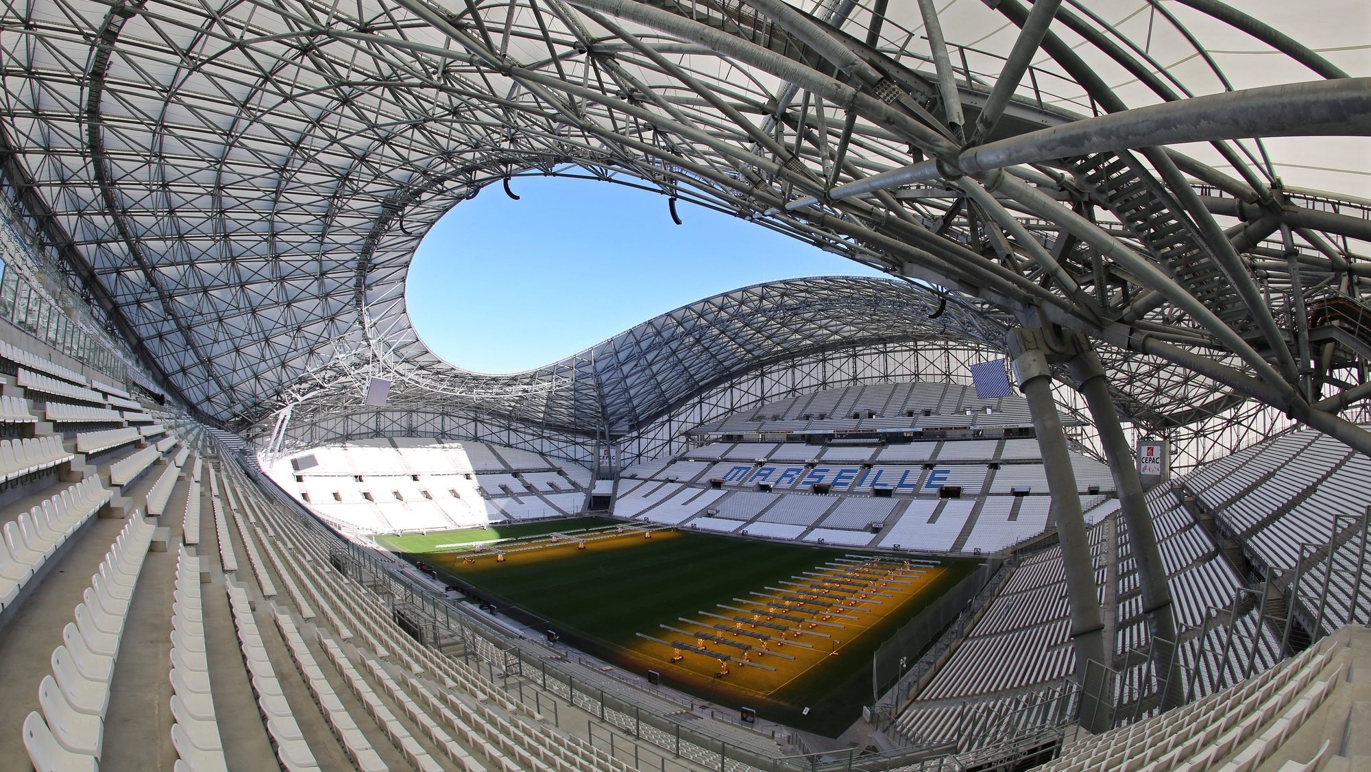epa05270100 Picture taken on 04 February 2016 of an interior view of the Stade Velodrome in Marseille, southern France. With a capacity of 67,394 seats, the Stade Velodrome is the home ground of French Ligue 1 soccer club Olympique Marseille and will be one of the venues of the UEFA EURO 2016 soccer championship.  EPA/GERNOT HENSEL *** Local Caption *** 52581803