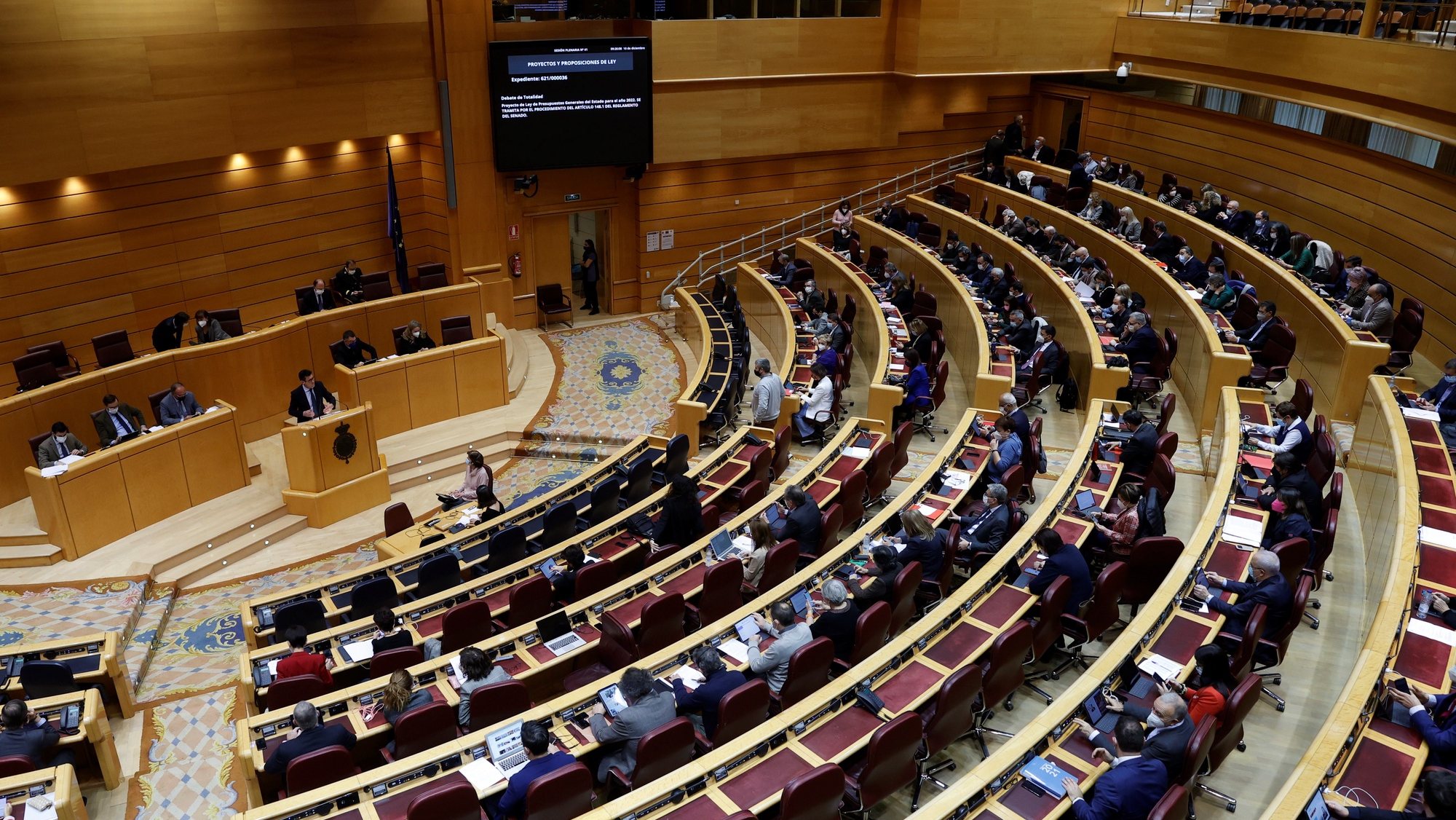 epa09633443 General view of the Senate during the 2022 Budget debate in Madrid, Spain, 10 December 2021.  EPA/MARISCAL