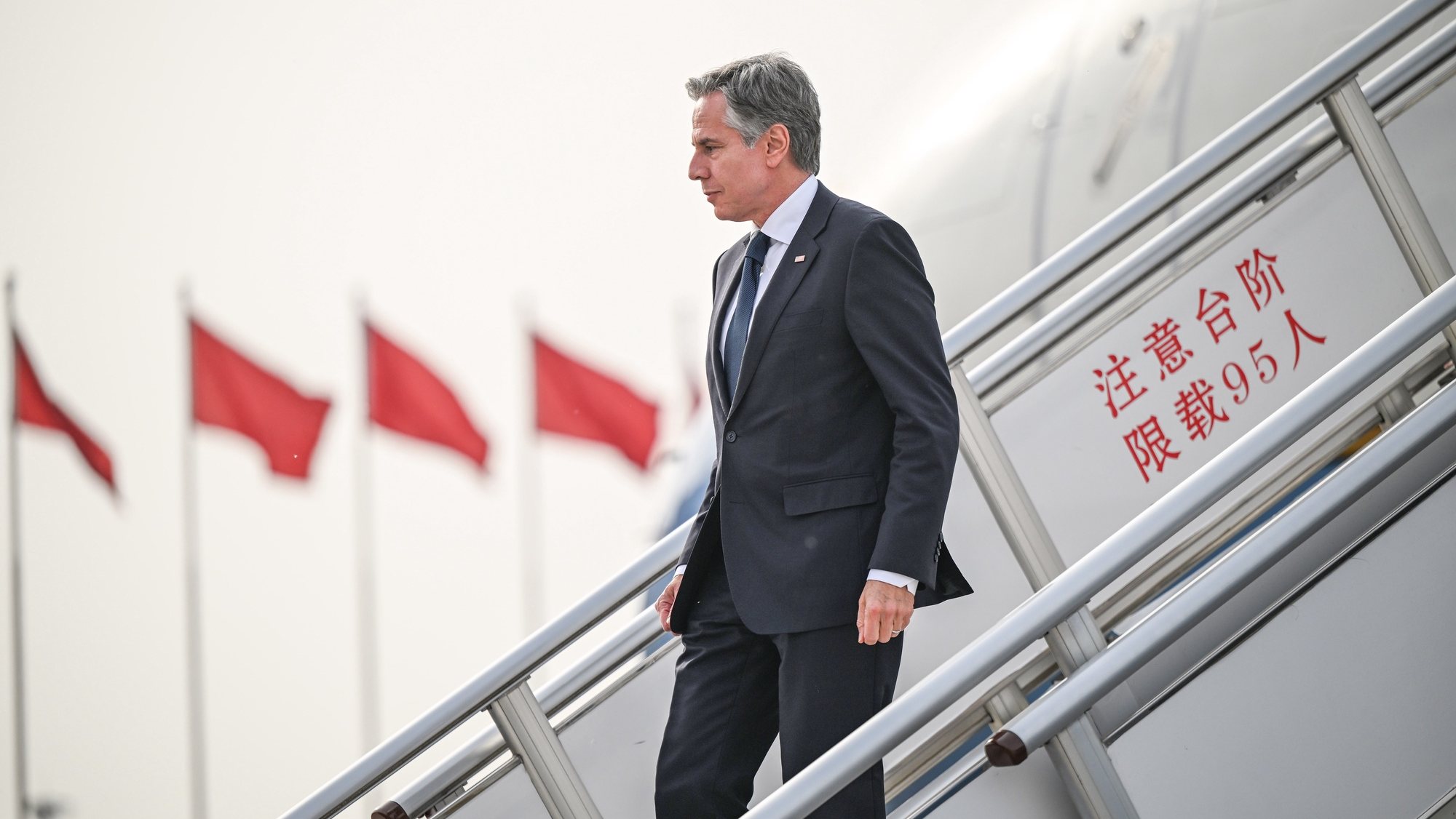 epa11300395 US Secretary of State Antony Blinken arrives in Beijing, capital of China, April 25, 2024.  EPA/XINHUA / Chen Yehua CHINA OUT / UK AND IRELAND OUT  /       MANDATORY CREDIT  EDITORIAL USE ONLY  EDITORIAL USE ONLY