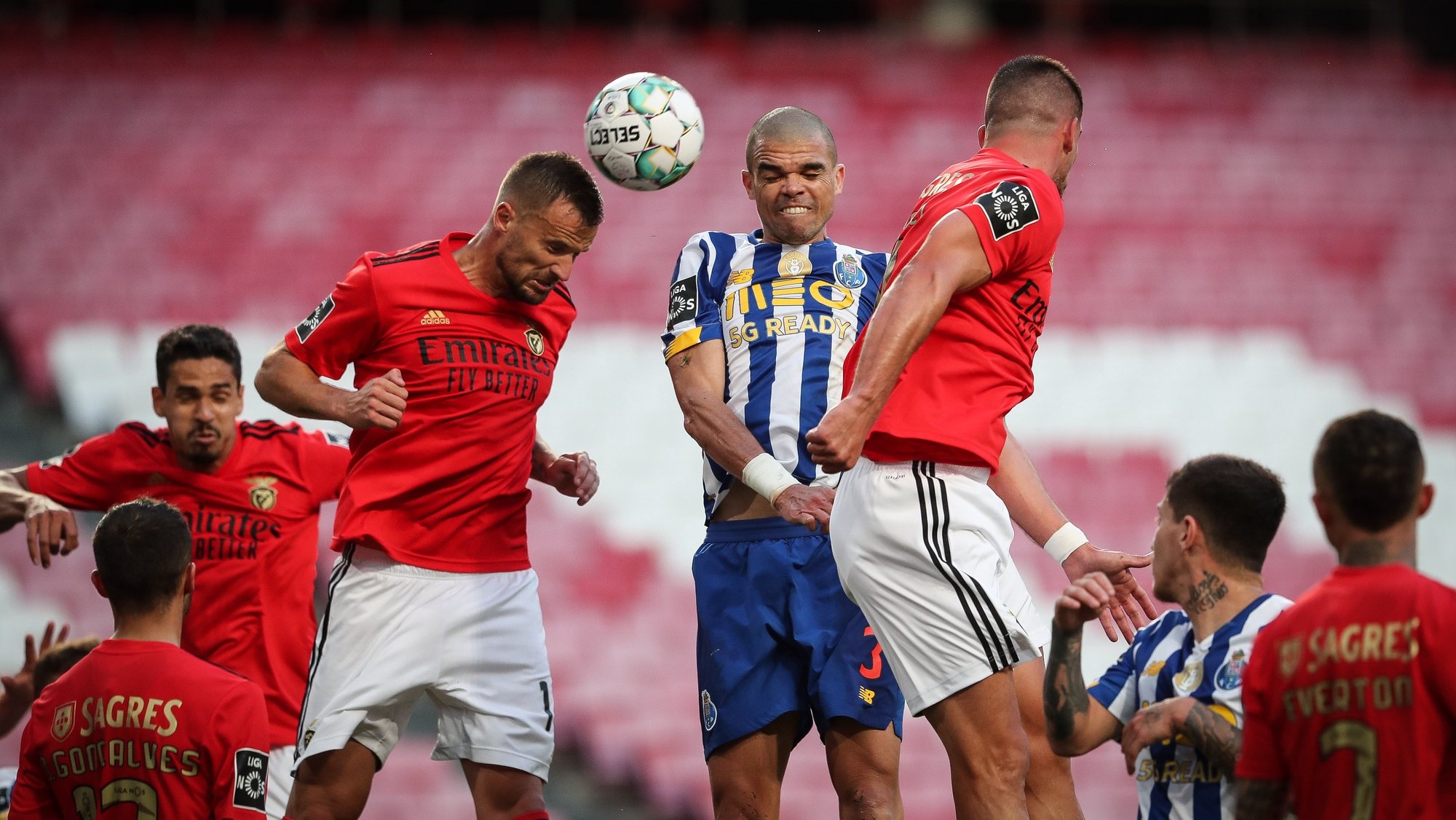 Benfica&#039;s Seferovic (3rdL)  in action with FC Porto&#039;s Pepe (C) during the Portuguese First League Soccer match held at Luz Stadium, in Lisbon, Portugal, 6 May 2021. MARIO CRUZ/LUSA