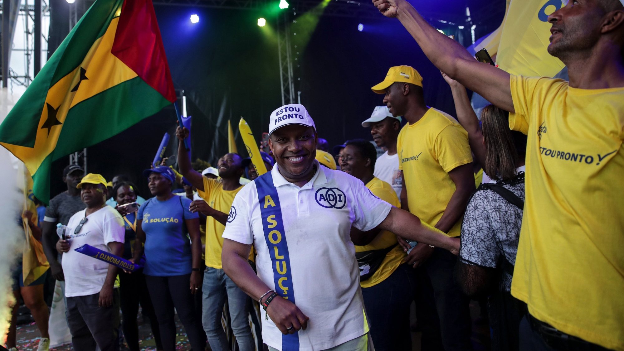 The former prime minister of São Tomé and Principe, Patrice Trovoada, leader of the main opposition party (ADI) during a rally after his arrival in the country today, after four years of absence, where he was welcomed by thousands of euphoric supporters, to participate in the final stretch of the electoral campaign for the legislative elections 18 September 2022. São Tomé and Principe goes to the polls for the legislative elections on the 25th september 2022. ESTELA SILVA/LUSA