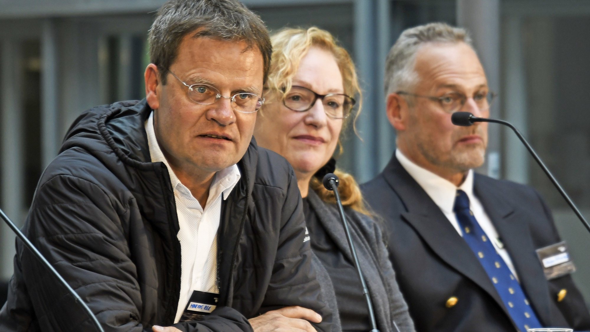 epa07855989 (L-R) Expedition leader Markus Rex, researcher Pauline Snoeijs-Leijonmalm, and captain Stefan Schwarze attend a press conference  on the polar expedition MOSAiC with the vessel &#039;Polarstern&#039; in Tromso, Norway, 20 September 2019. The German research icebreaker &#039;Polarstern&#039; is set to leave Tromso, Norway to spend a year drifting through the Arctic Ocean trapped in ice.  EPA/Rune Stoltz Bertinussen  NORWAY OUT