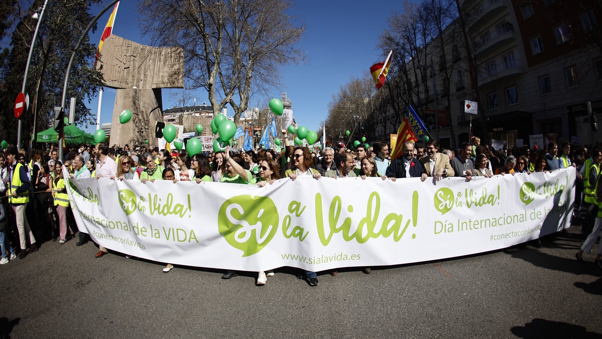 epa10516648 People attend a rally called by &#039;Yes to Life&#039; platform, made up by more than 500 anti-abortion associations, in Madrid, Spain, 12 March 2023. The banner reads &#039;Yes to life&#039;.  EPA/Rodrigo Jimenez