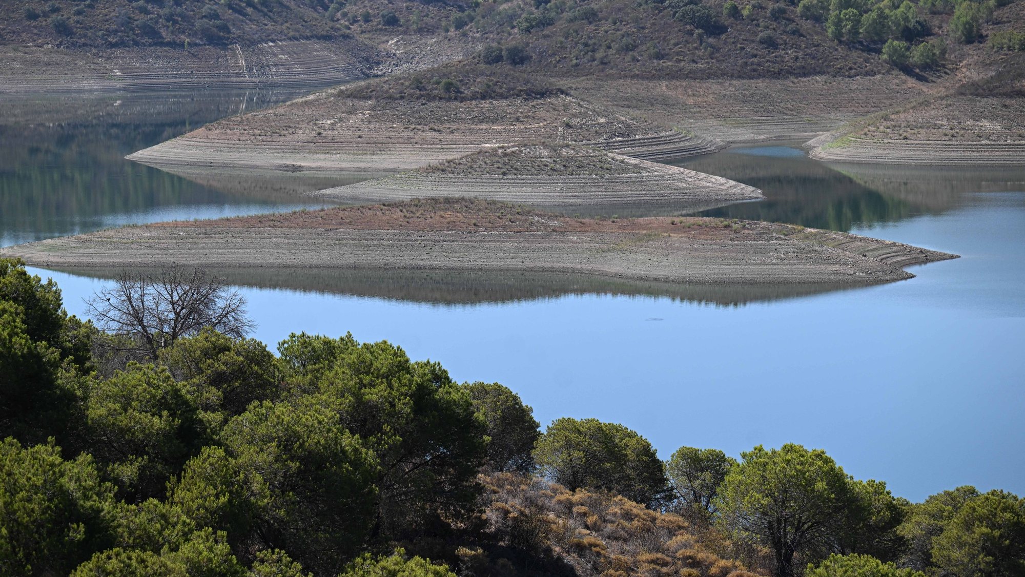 Barragem do Belhiche  com pouca água devido às consequências da seca que afeta o baixo Guadiana, Castro Marim, 11 de agosto de 2022. (ACOMPANHA TEXTO DE 12-08-22) LUÍS FORRA/LUSA