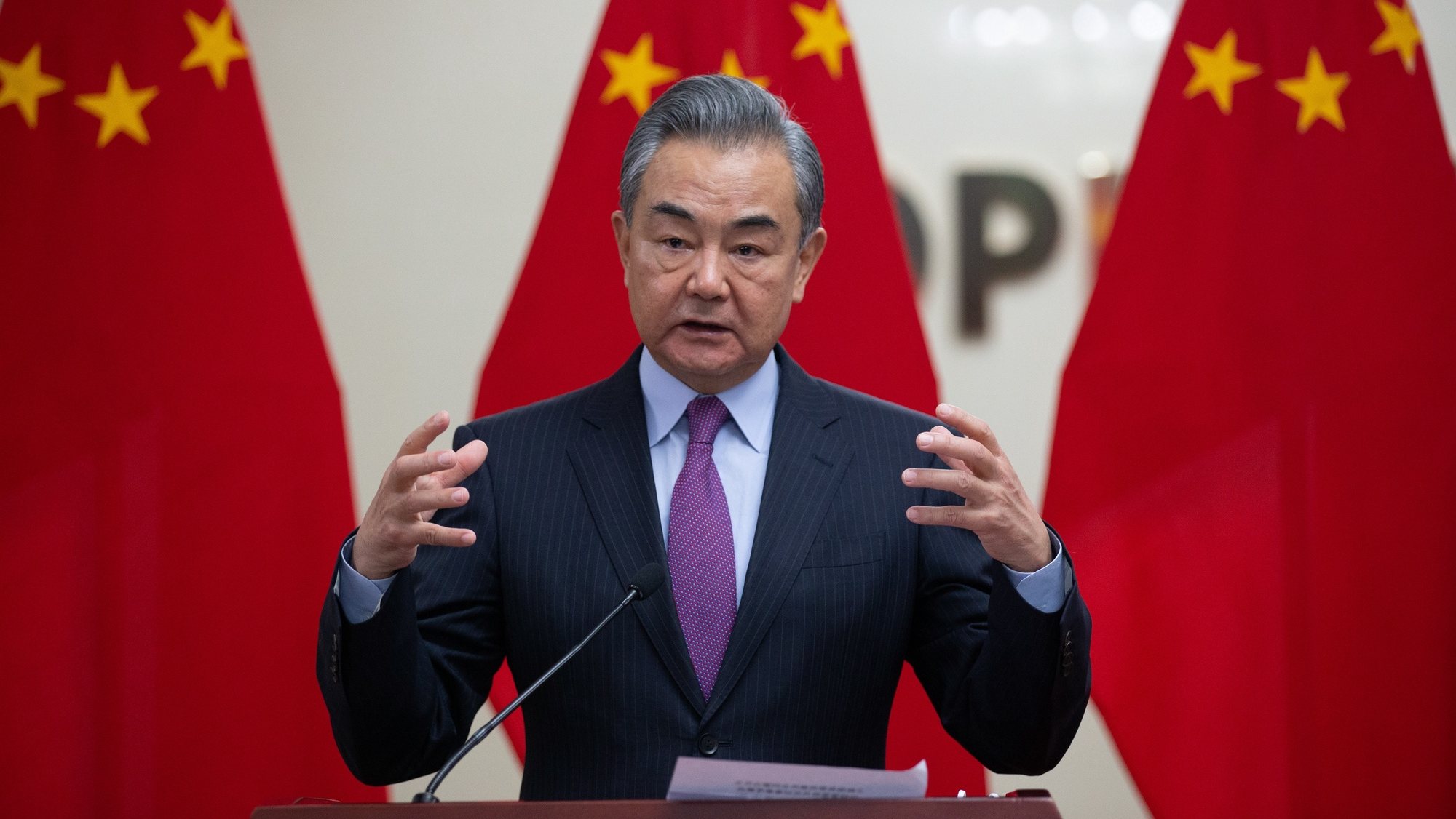 epa10111100 Chinese Foreign Minister Wang Yi speaks during a press conference after meeting with Mongolian Foreign Minister Batmunkh Battsetseg in Ulaanbaatar, Mongolia, 08 August 2022. Wang Yi is in Mongolia for a working visit on 08 August.  EPA/BYAMBASUREN BYAMBA-OCHIR